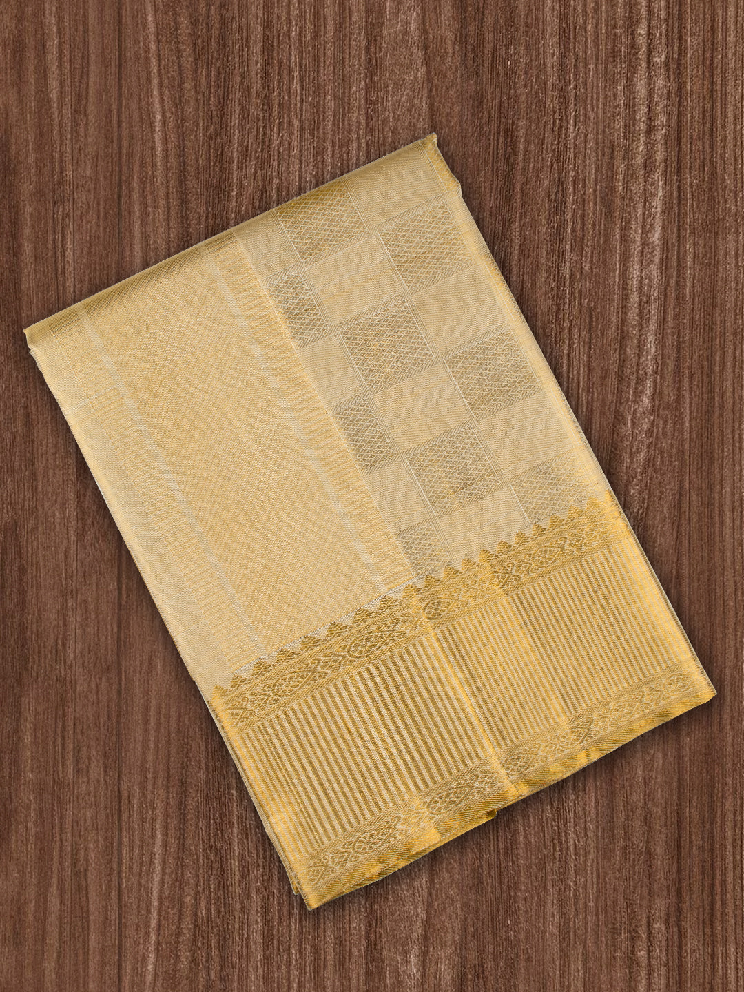 Men 100% Pure Silk 5" Jari Gold  Border Amirtham