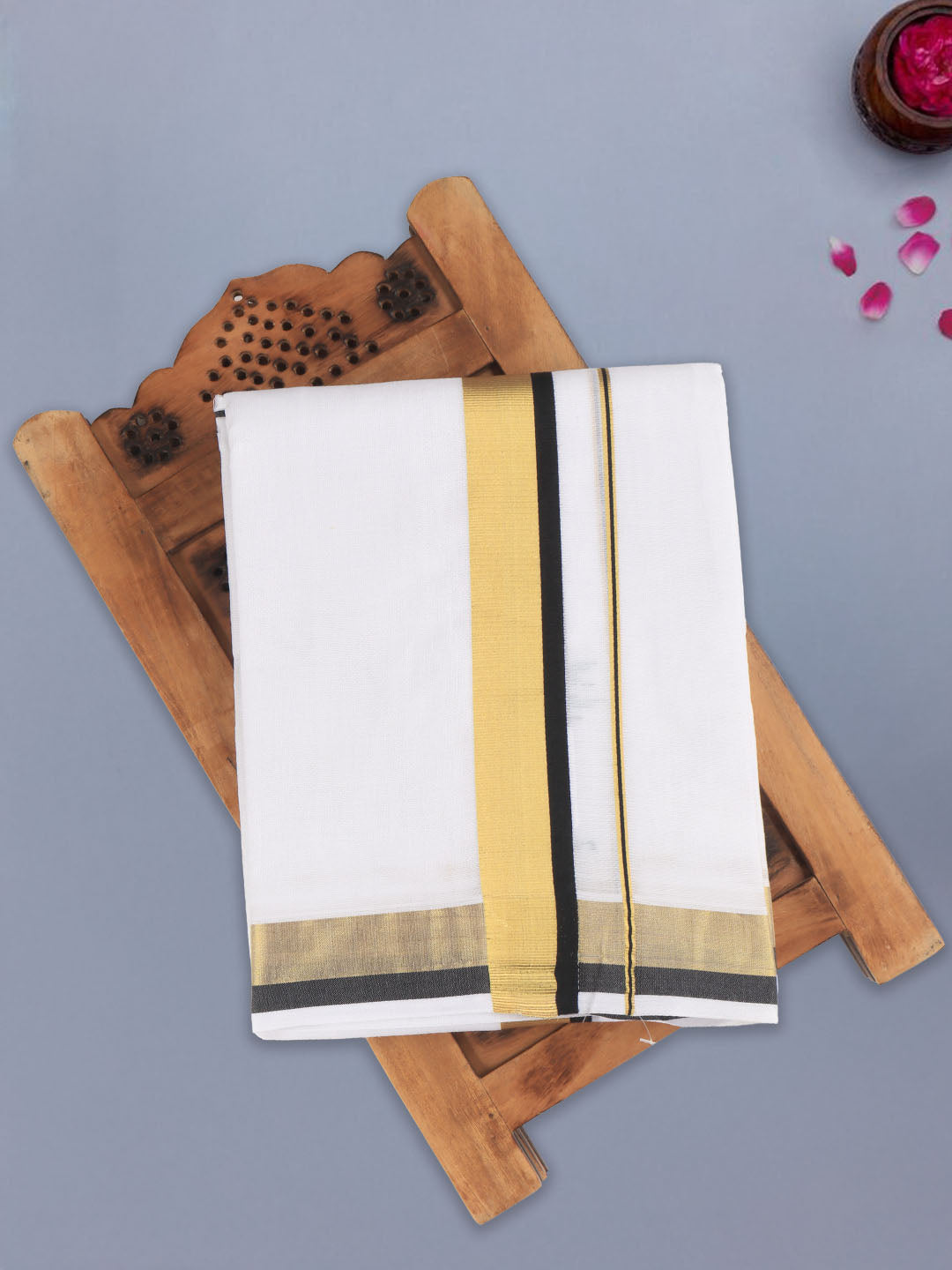 Men 100% Cotton Double Layer White Dhoti with Fancy Jari Border LC07