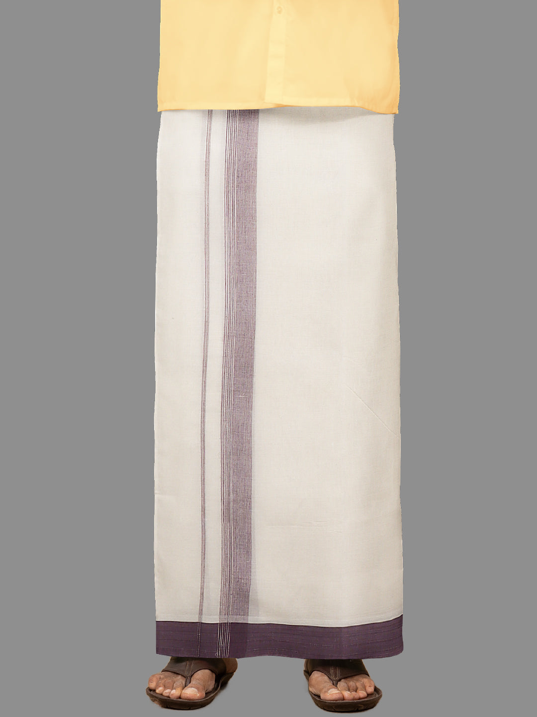 Men Purple Fancy Jari Border Kora Double Dhoti Harmony Fancy