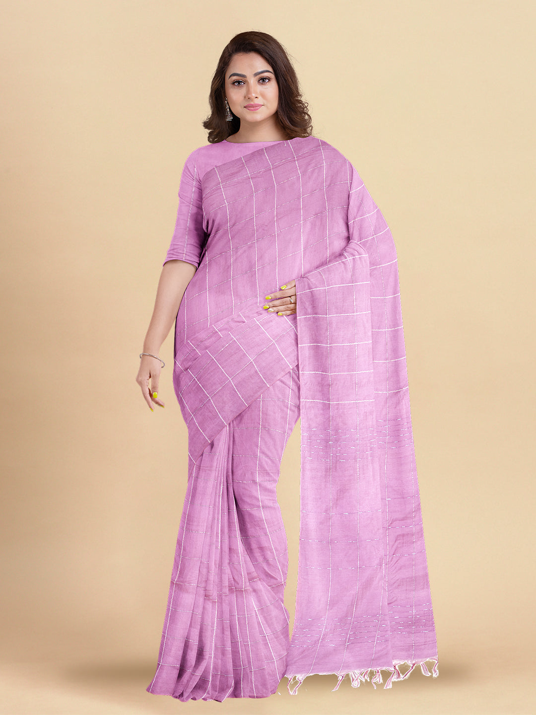 Womens Elegant  Semi Tussar Pink Colour  With Embroidery Saree ST105
