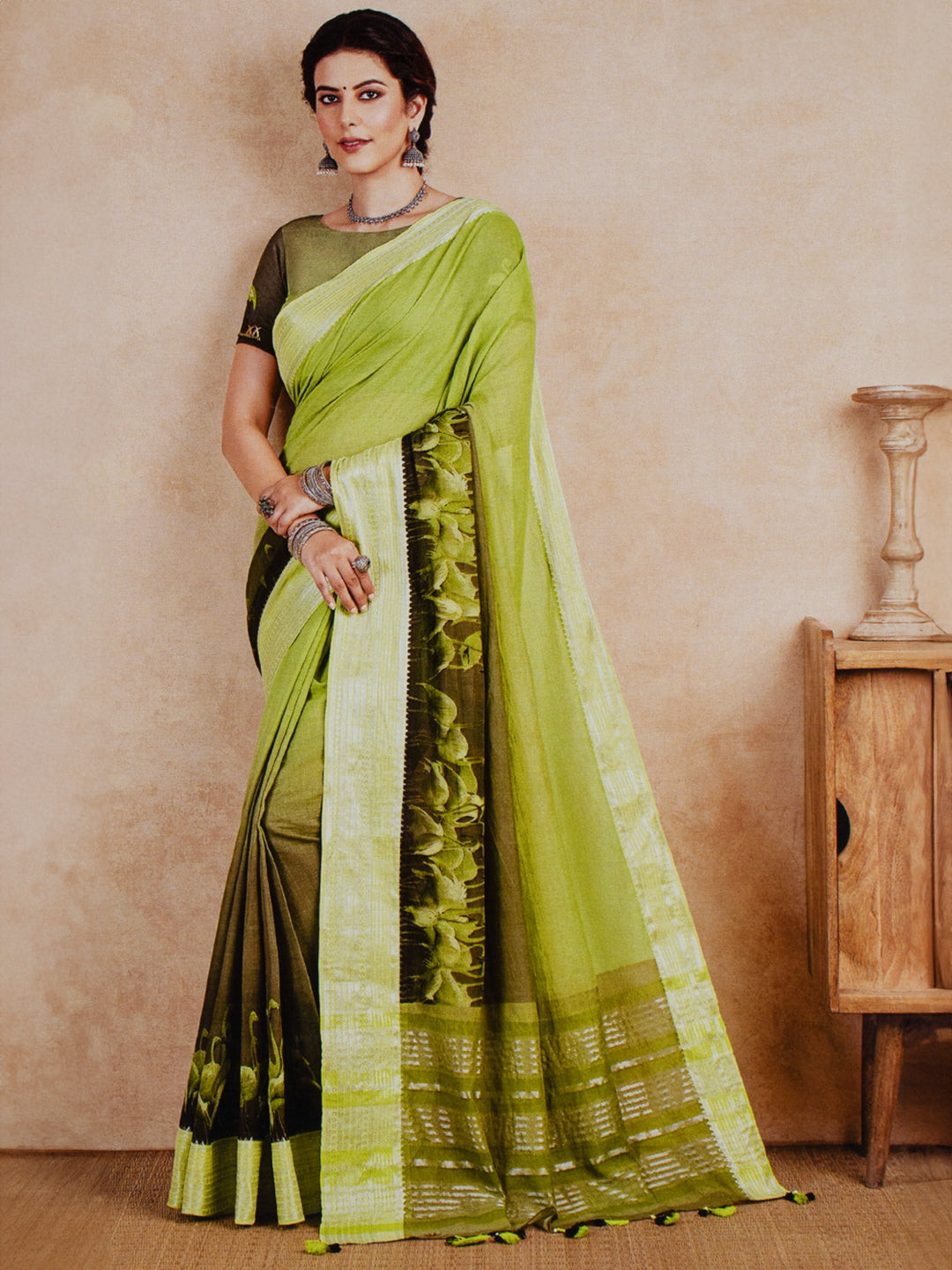 Womens Pure Cotton Saree Green PCS90