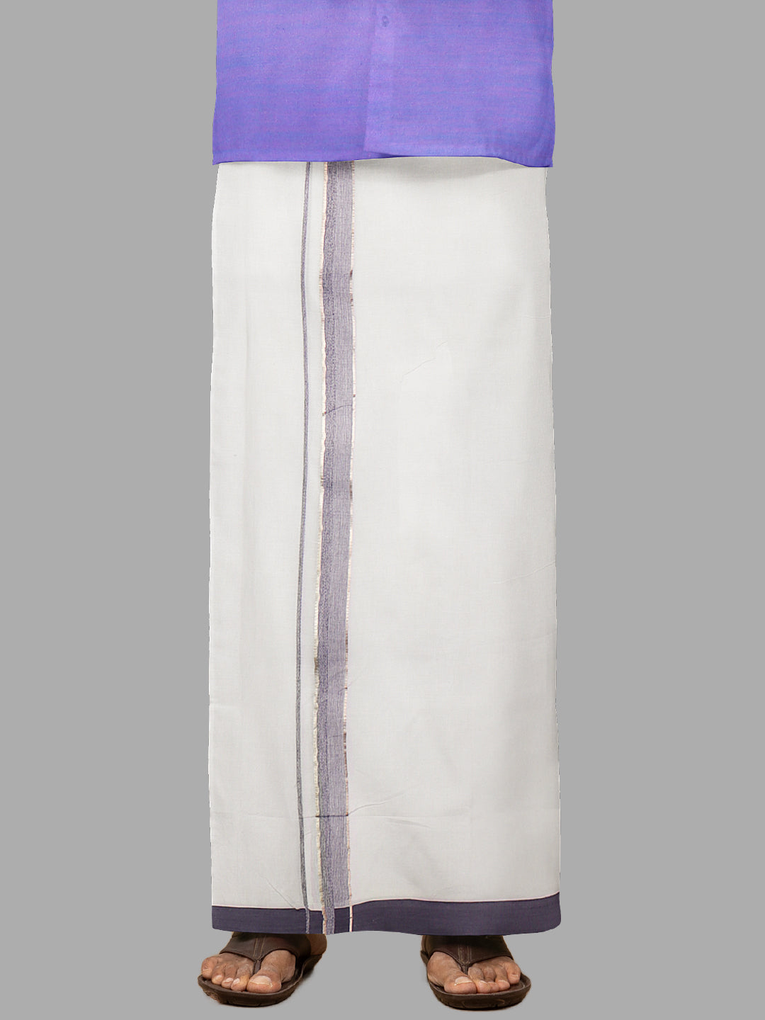 Men Purple Fancy Jari Border Single Dhoti HJF01