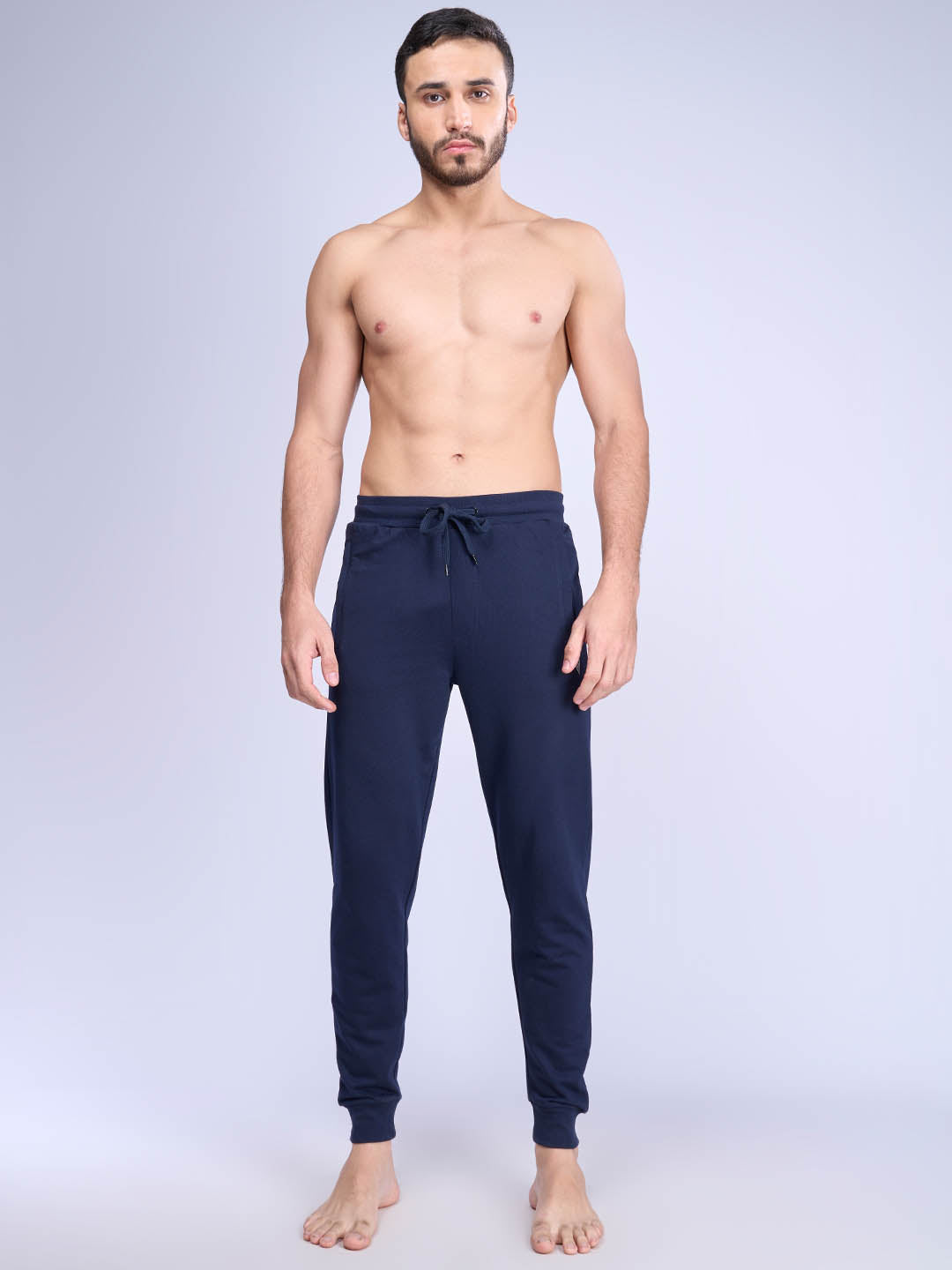 Men Cotton Zipper Packet Jogger Navy