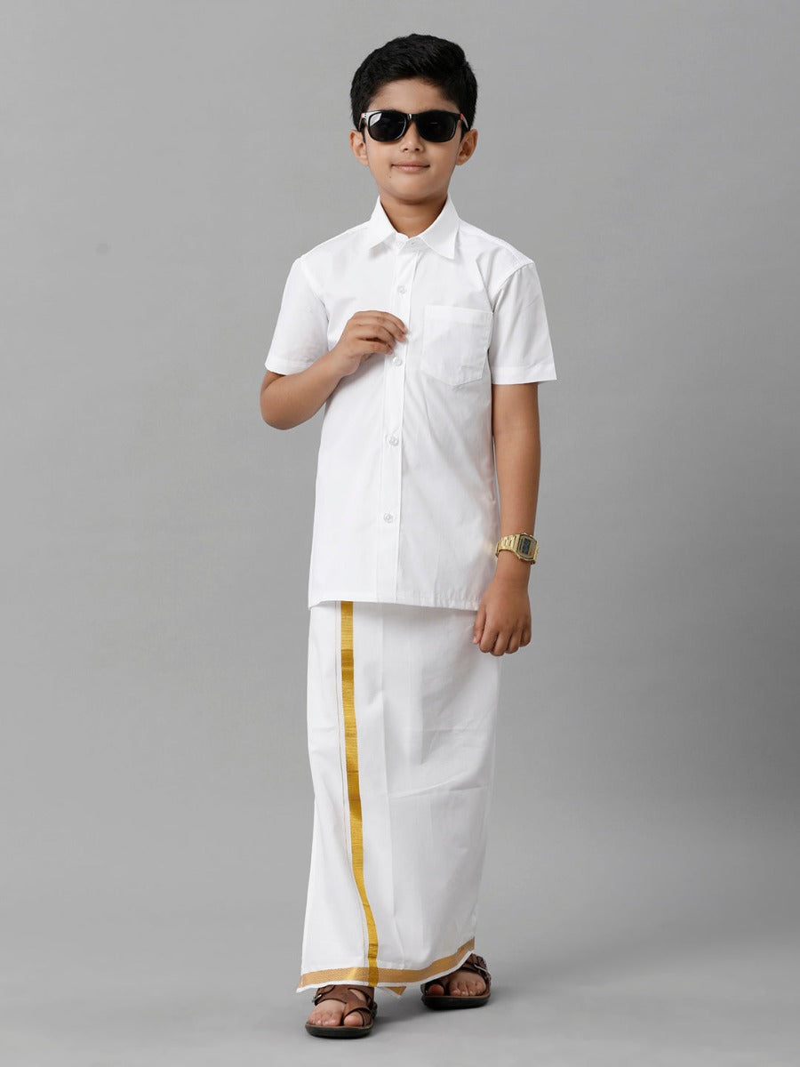 Boys Cotton Half Sleeves White Shirt-FUll view