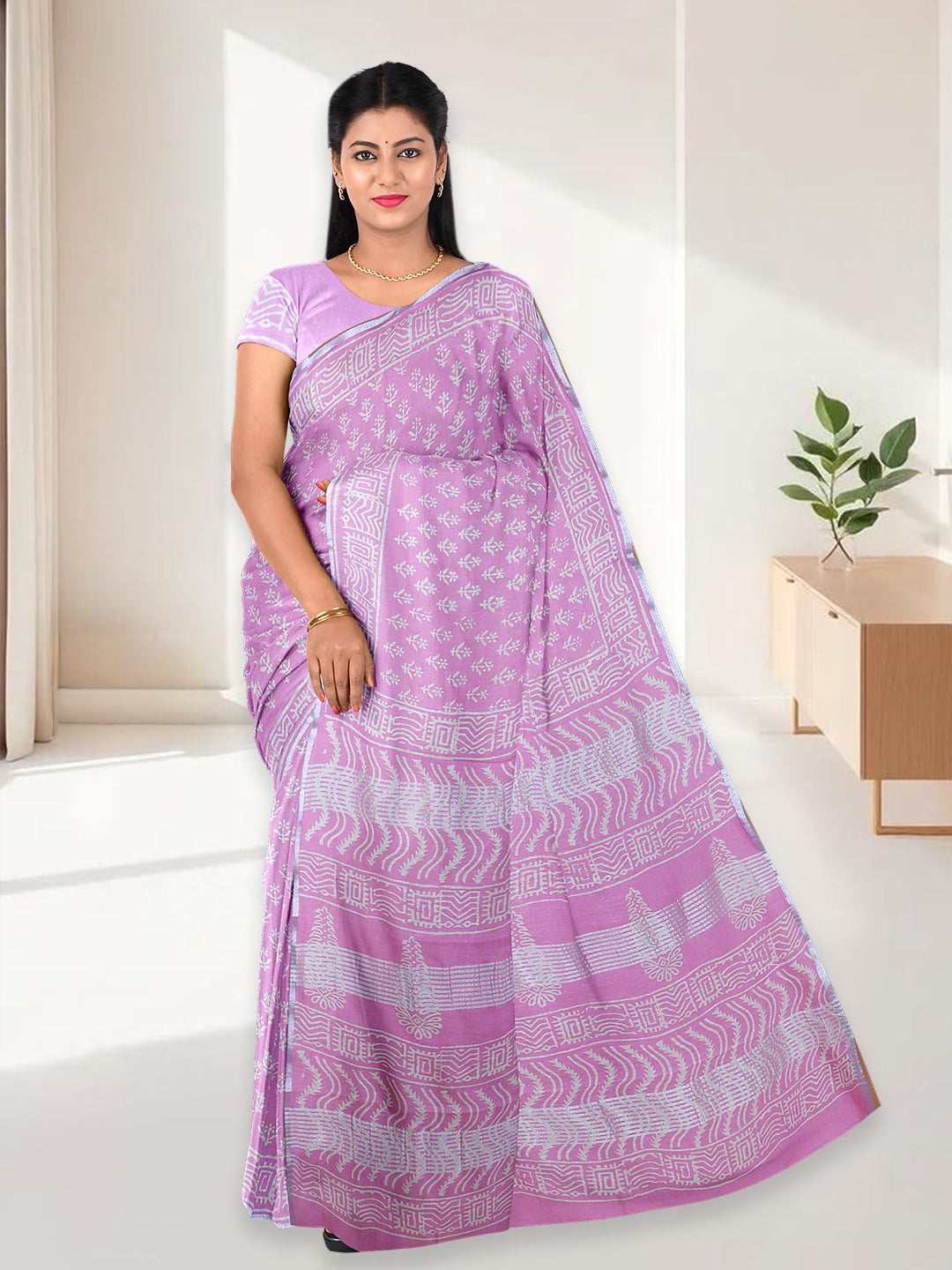 Women Light Pink Semi Tussar Printed Saree ST302