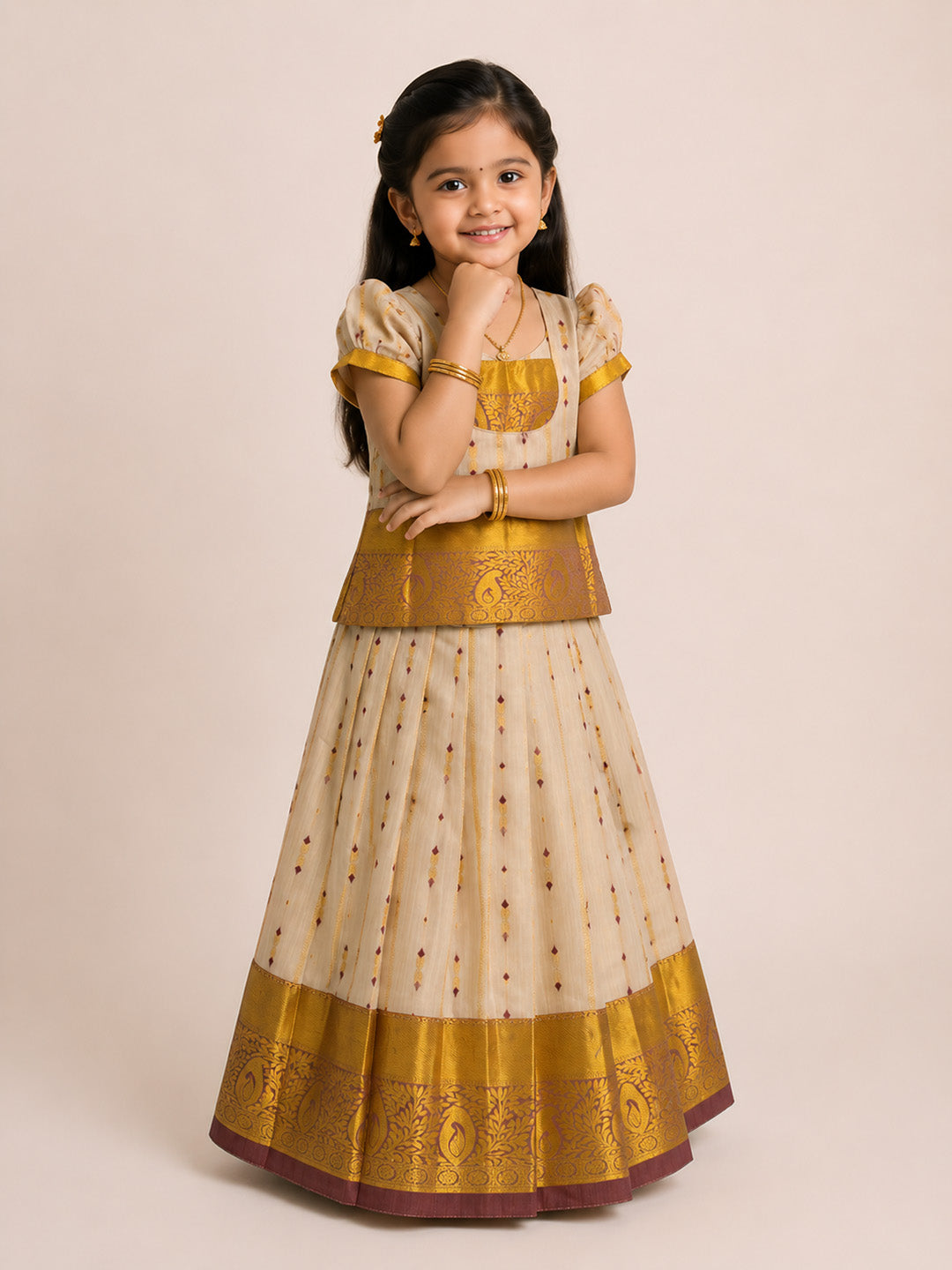 Girls Tissue Gold Pattu Pavadai Set GPS61