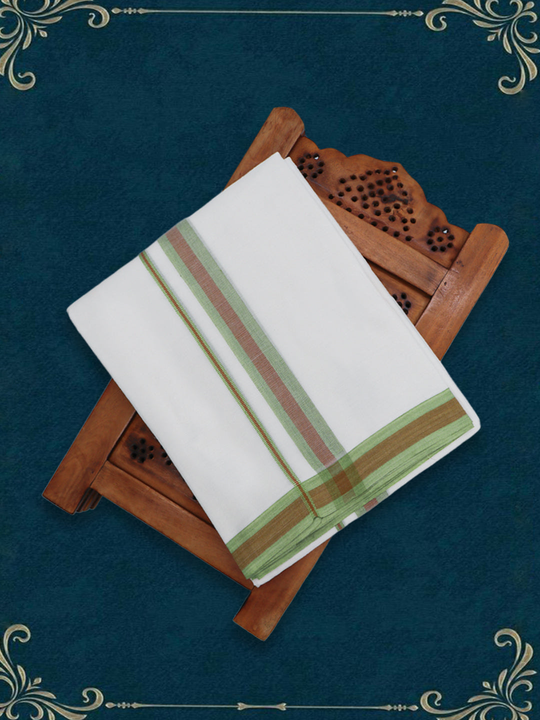 Men Premium Cotton Double Layer White Dhoti with Fancy Border LC30