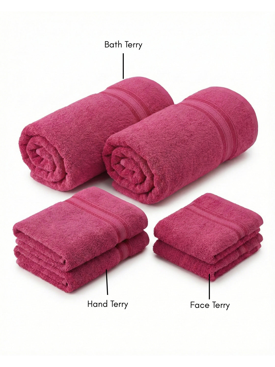 You & Me Premium Soft Terry Cotton Couple Bath, Face & Hand Towels Virtual Pink (Pack Of 6)