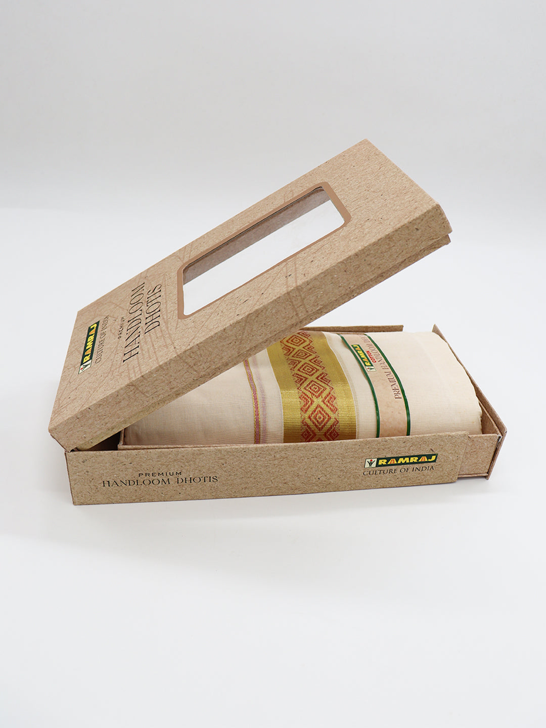 Men Premium Handloom Cream Dhoti with Fancy Jari Border HLM109