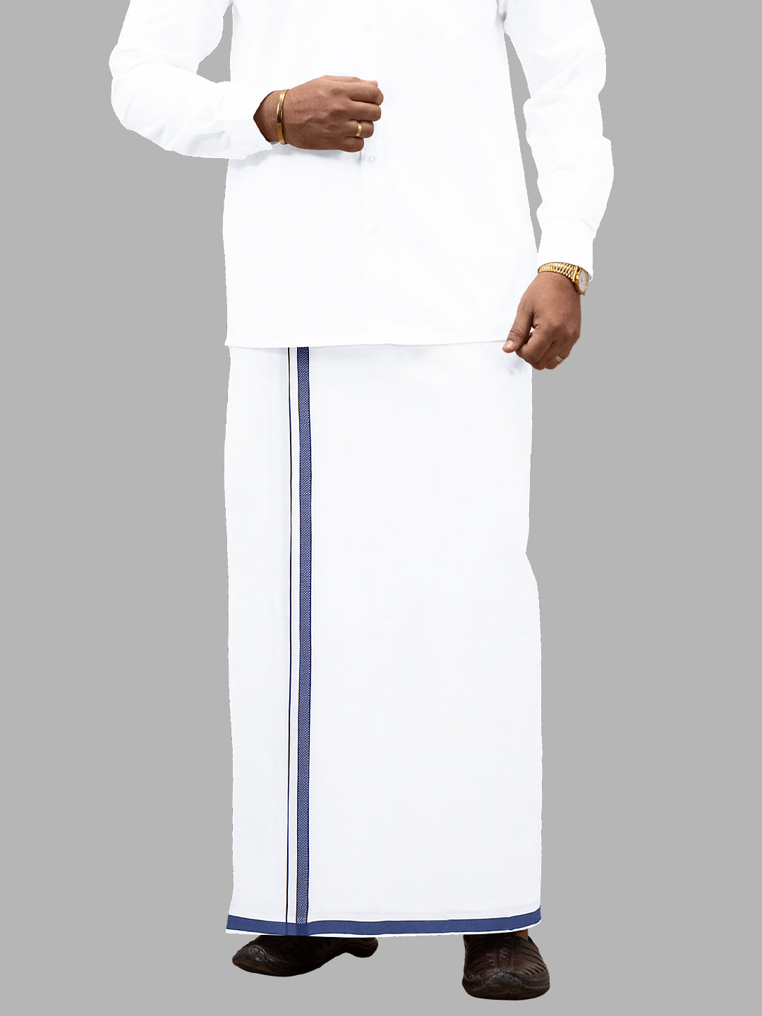 Men 100% Cotton Single Layer White Dhoti with Fancy Border PF06
