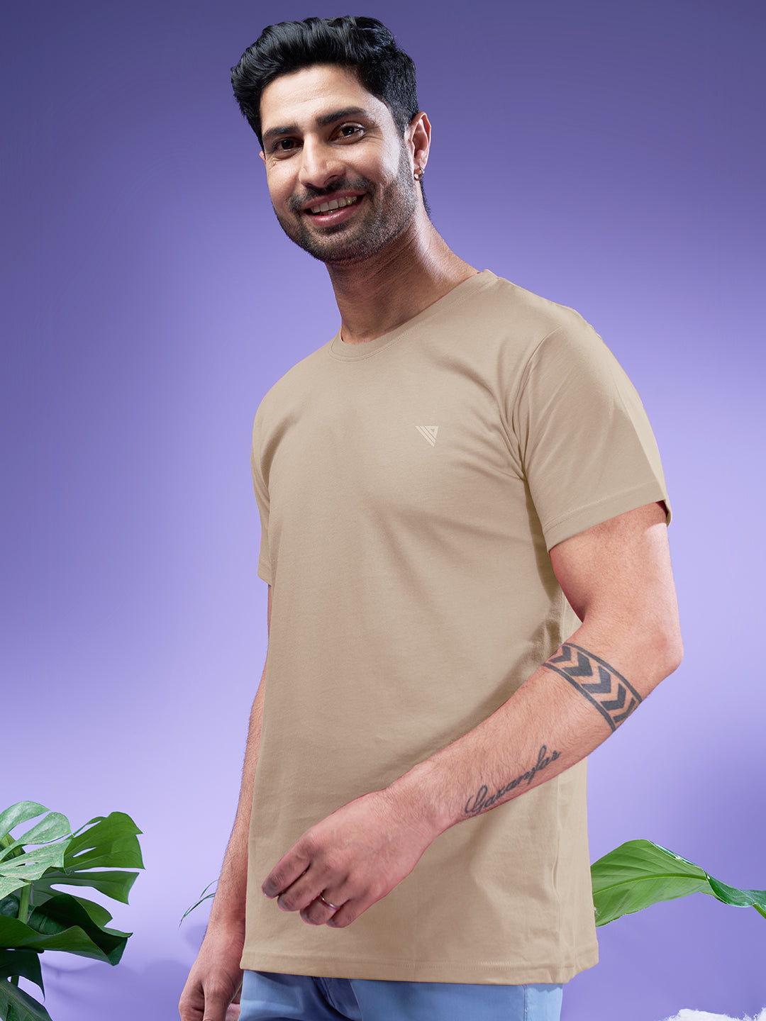 Men 100% Cotton Royal Beige Half Sleeves T-Shirt Expert Tee ET24