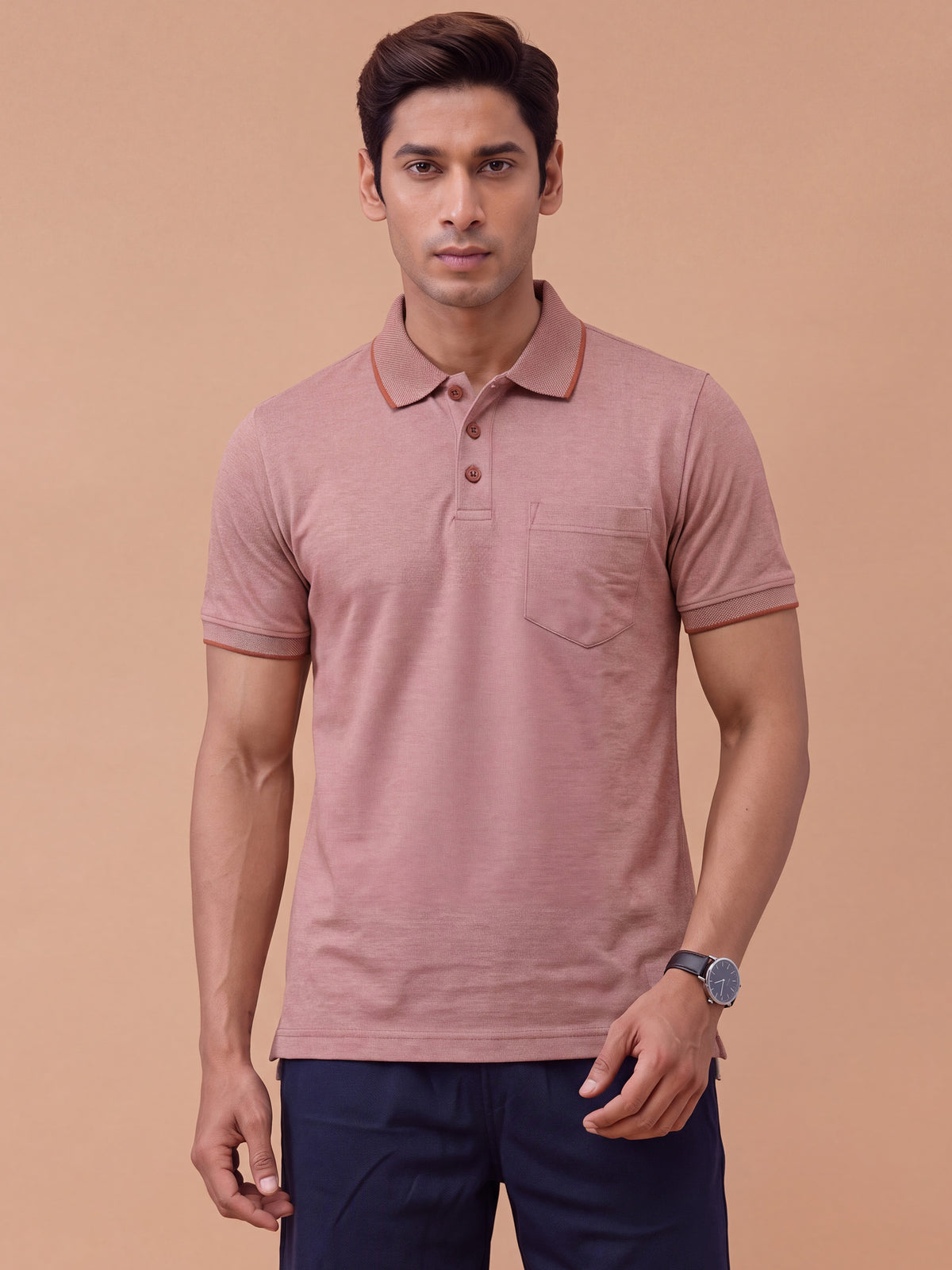 Cotton Rich Pique Polo T-Shirt Mocha Brown