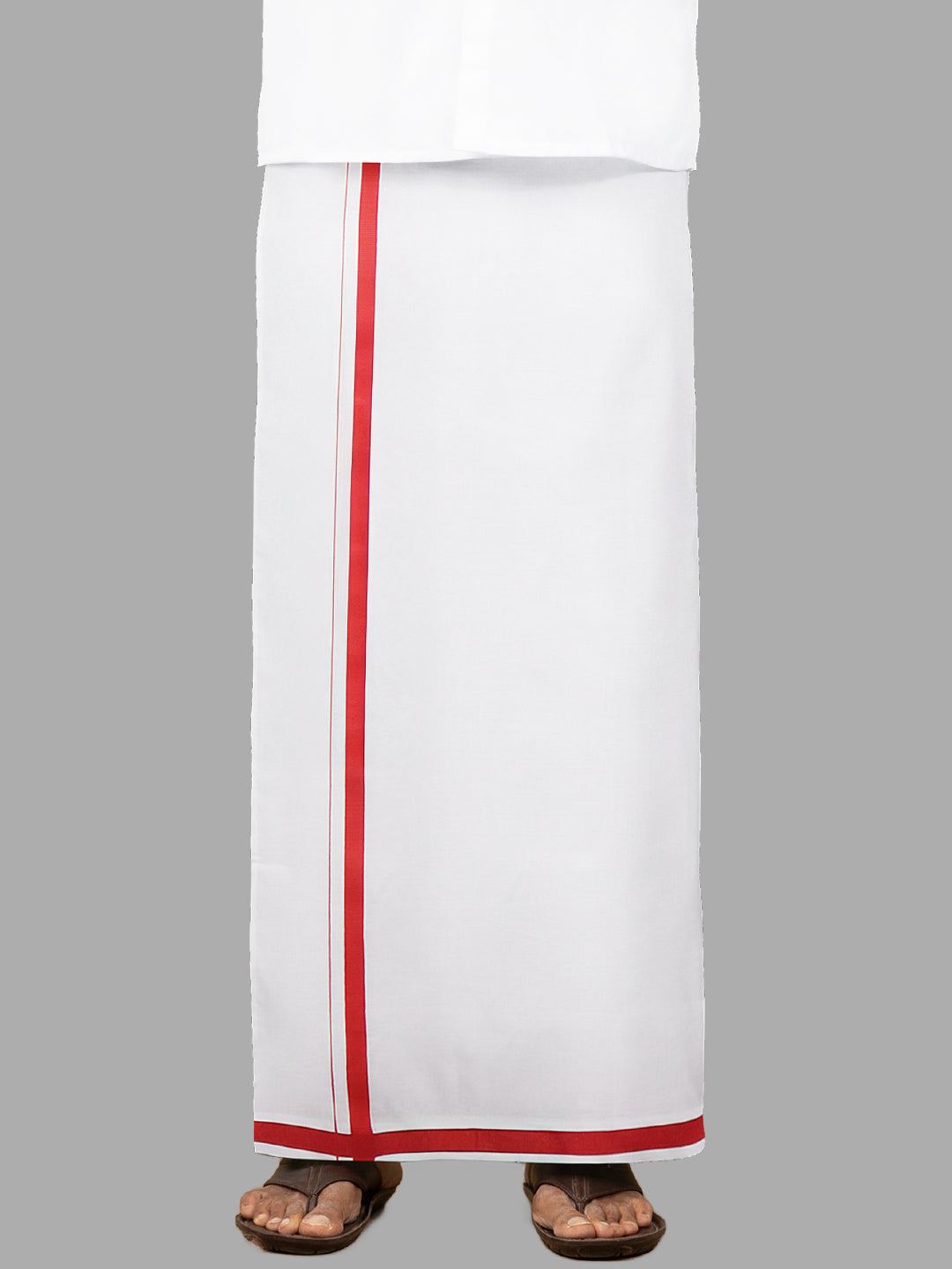 Mens Assorted Border Stitched Dhoti White Canal