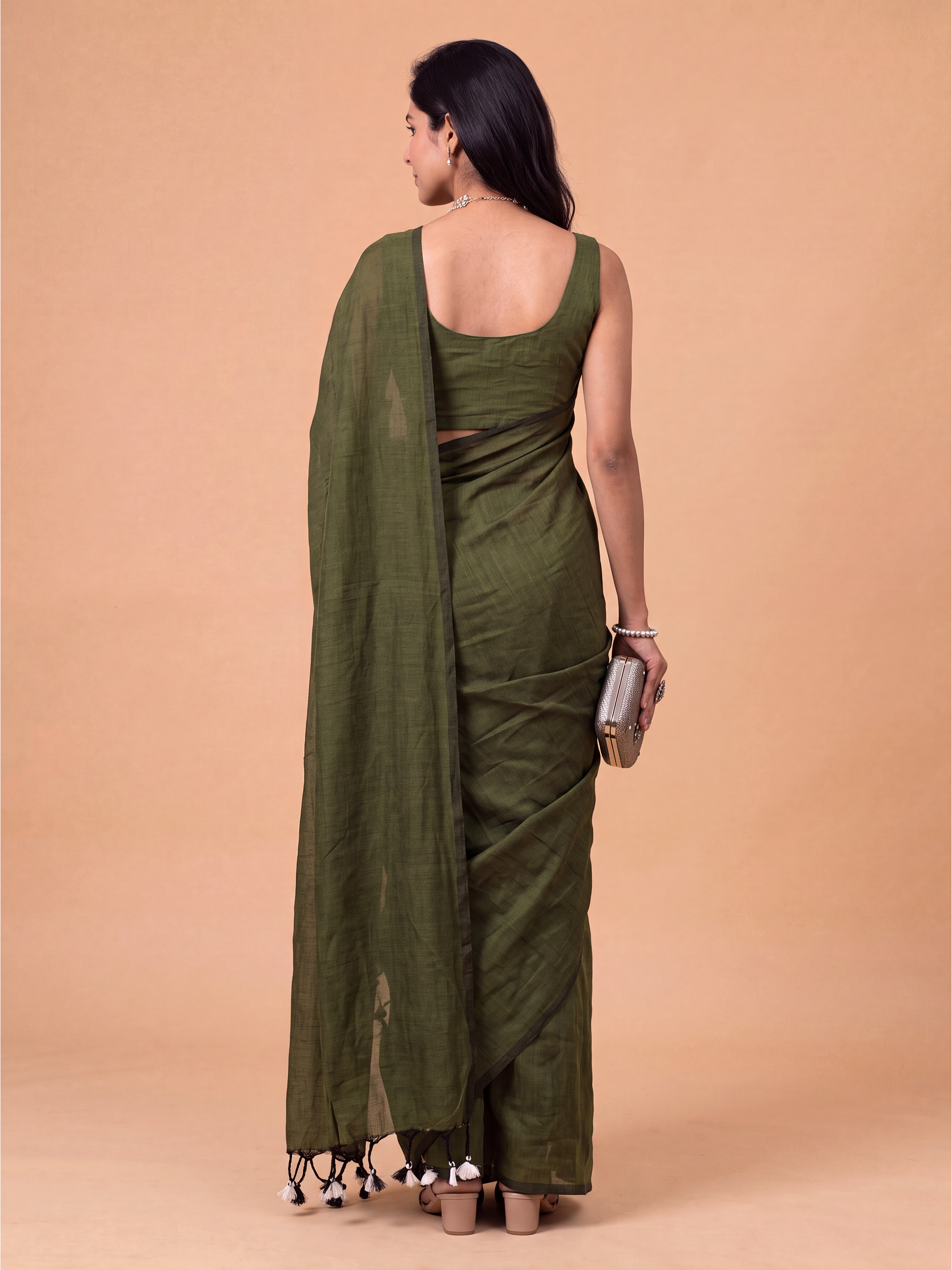 Women Pure Cotton Dark Green Saree PCS290