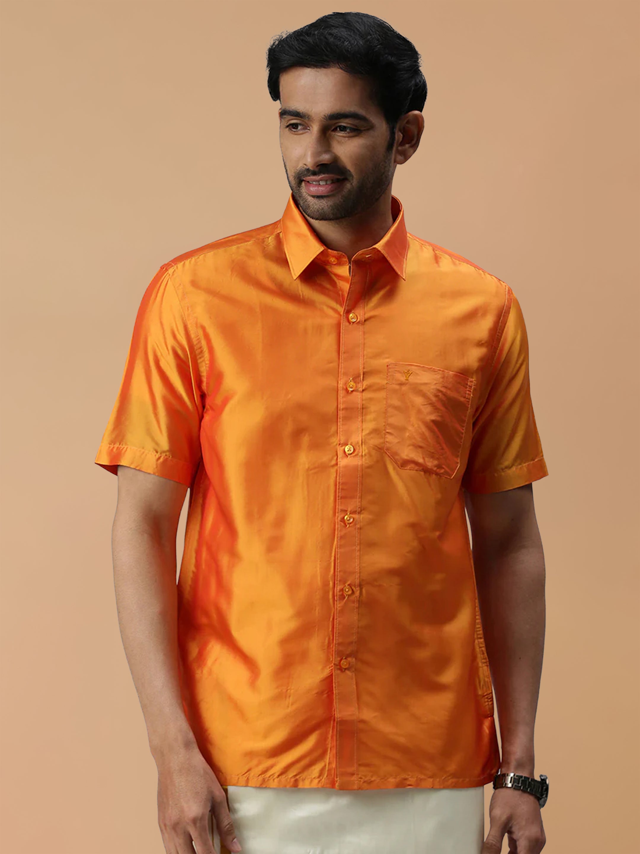 Silk Feel Golden Orange Shirt - Regular Fit