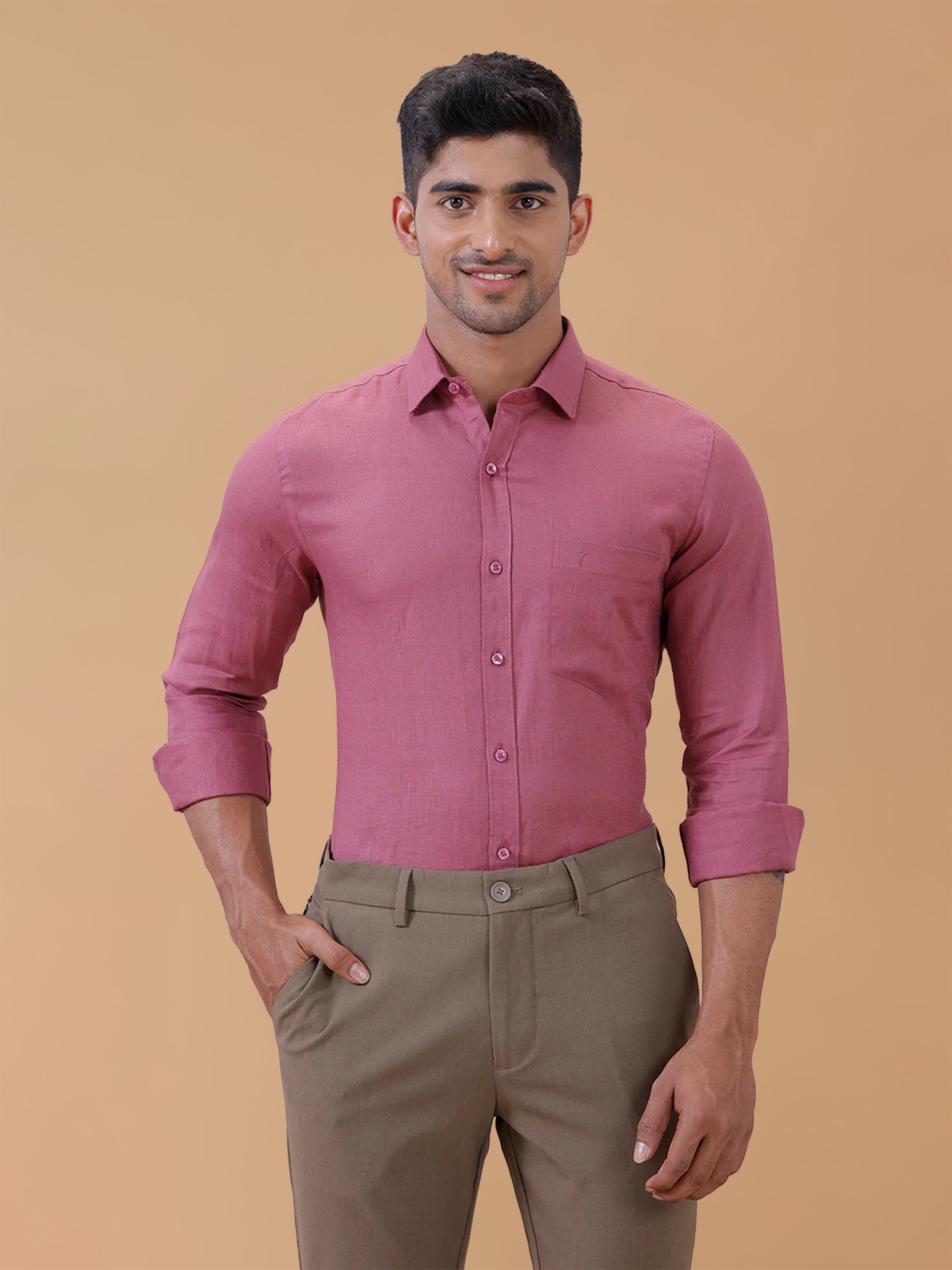 Pure Linen purple Pink Smart Fit Shirt L122