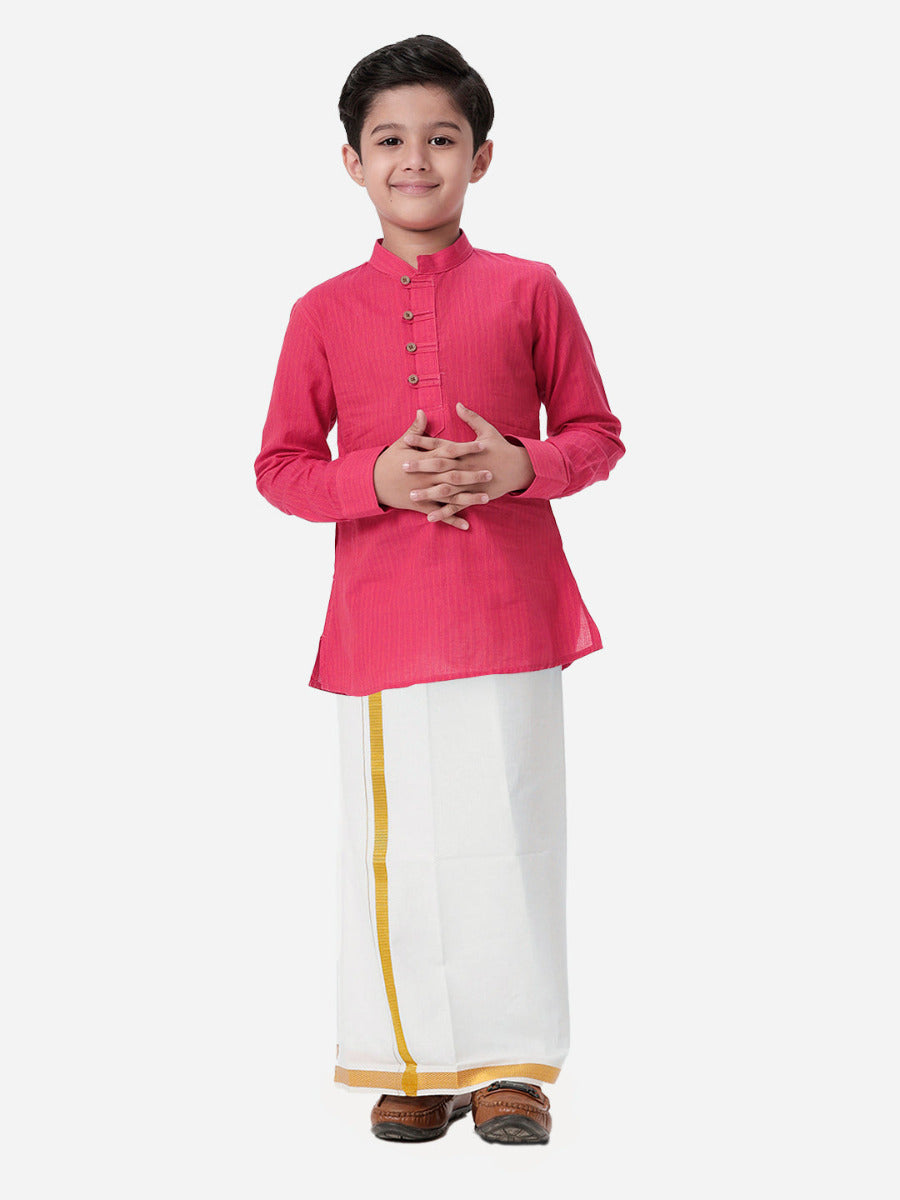 Boys Breeze Cotton Full Sleeves Dark Pink Kurta with Dhoti Combo-Front view