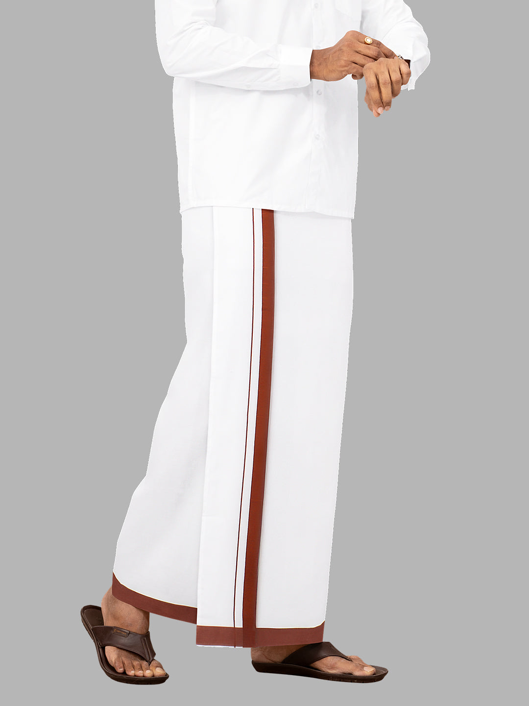 Men Brown Border Single Layer Adjustable Pocket Dhoti GACS8