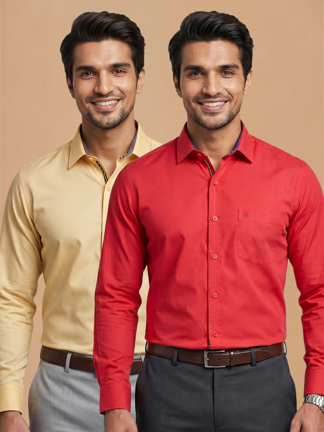 Pack of 2 | 100% Cotton Smart Fit Shirts - Red & Yellow