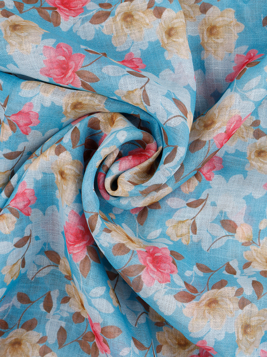 Women's Blue Colour Flower Printed Semi Linen Unstitched Cotton Dress Material DM142