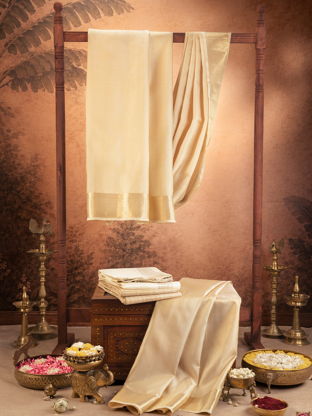 Pure Silk 4" Fawn Wedding Dhoti & Towel Set – Amirtham Plain Dhoti