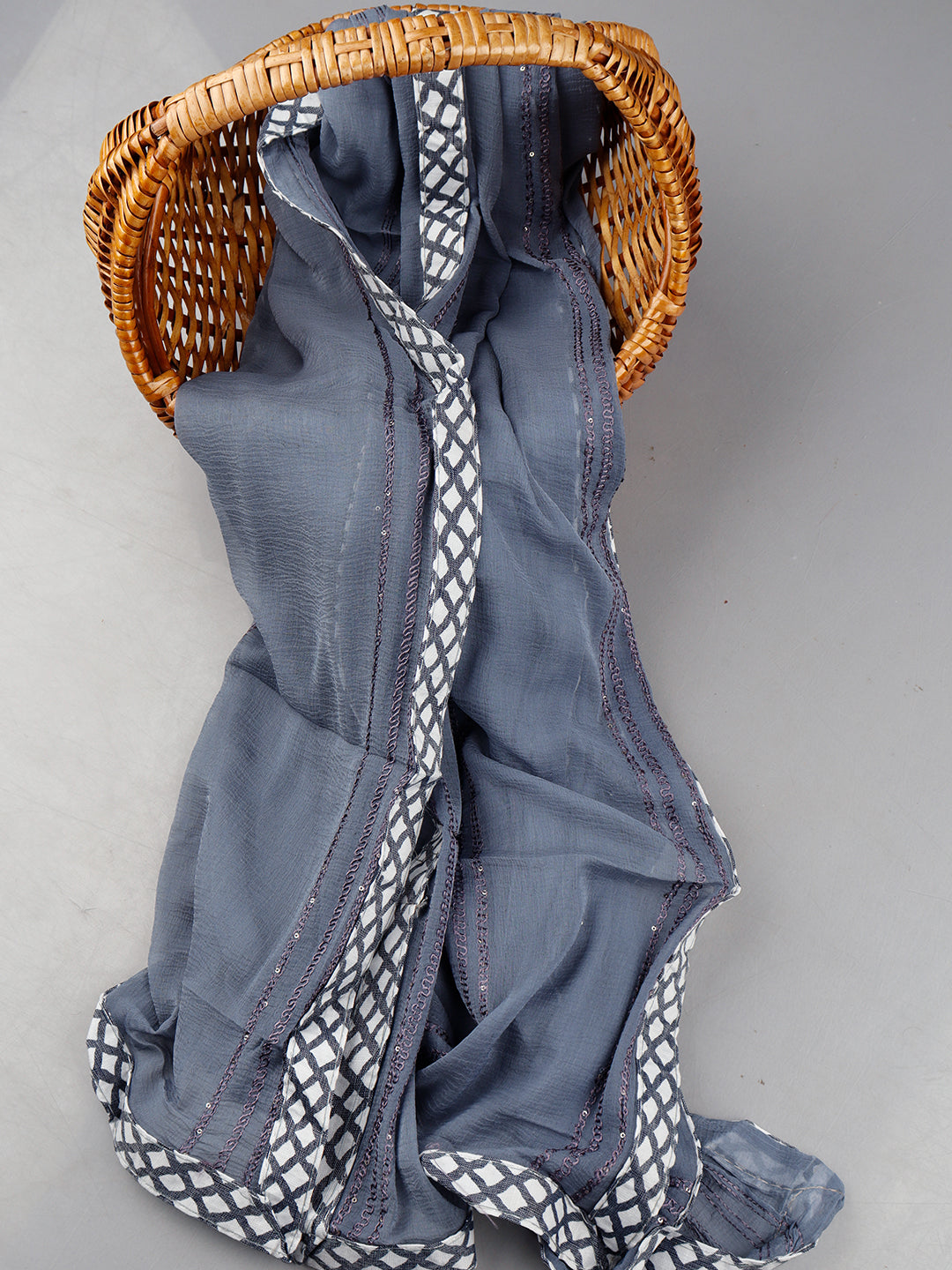 Women Bluish Grey Colour Self Design Digital Print Unstitched Tissue Cotton Dress Material DM125