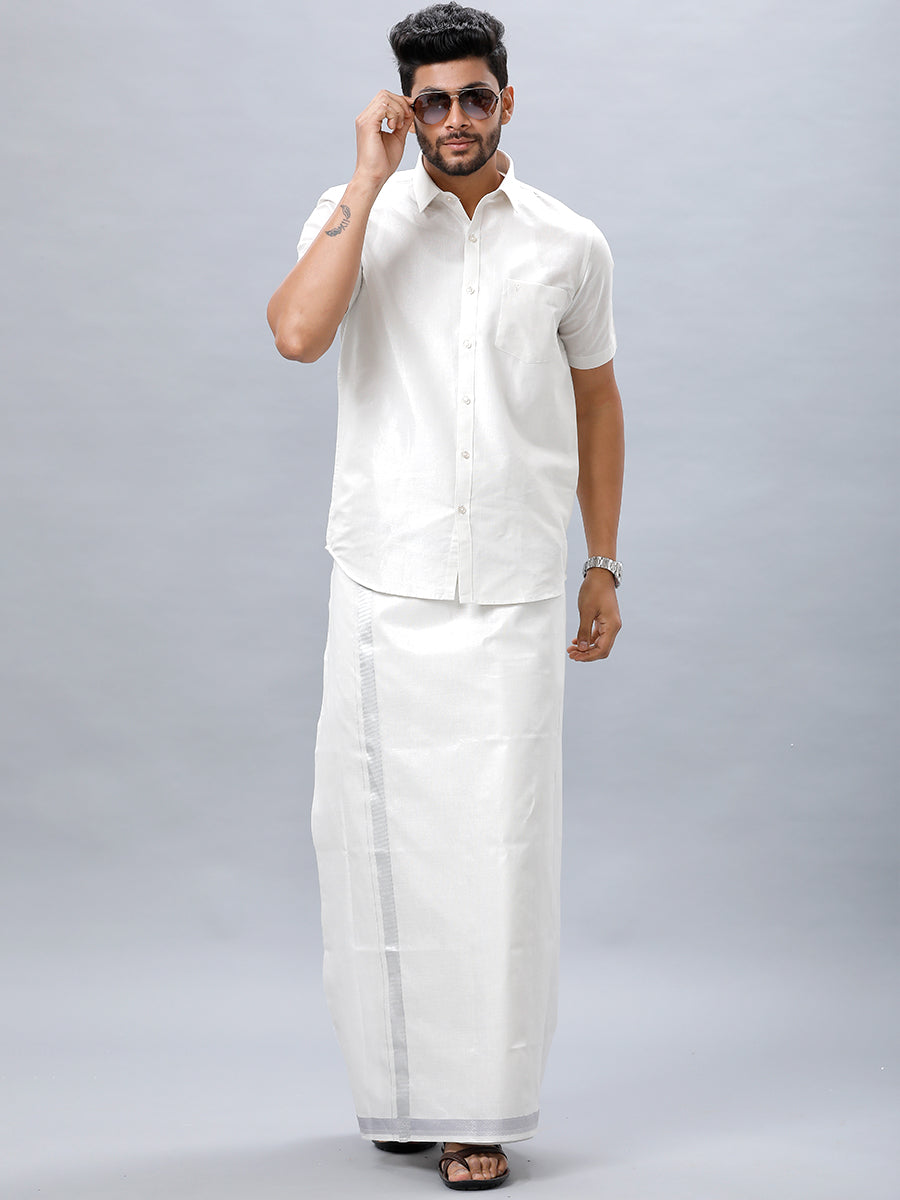 Mens Silver Tissue Half Sleeve Shirt Sankalpam