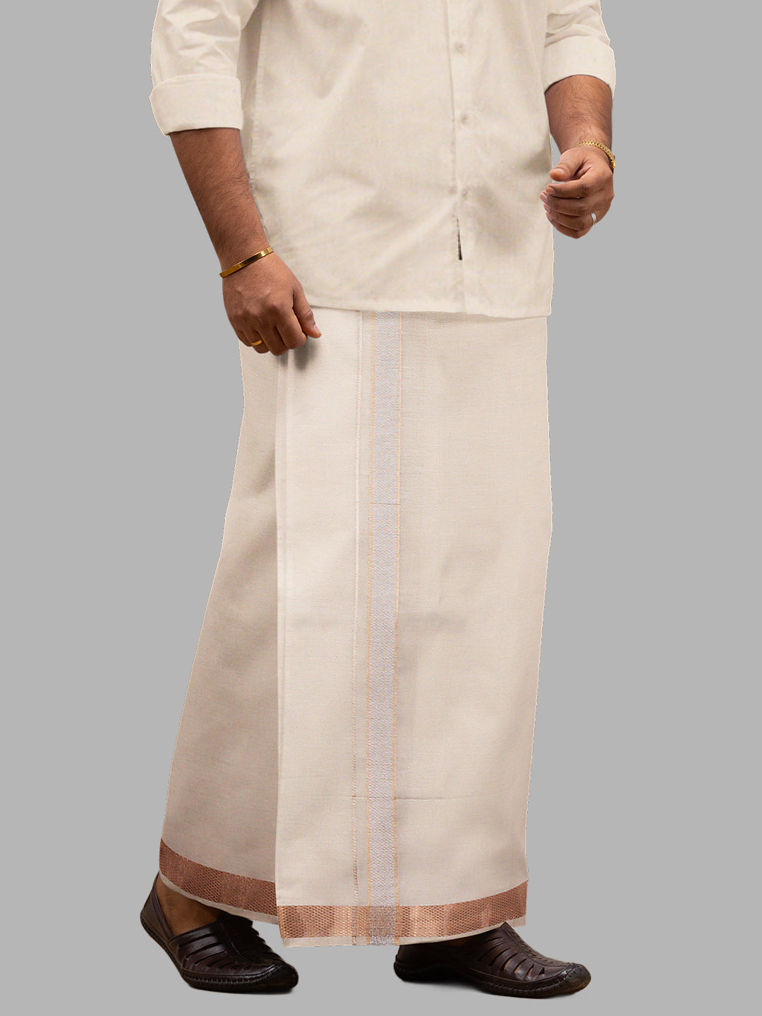 Men Tissue Unstitched Shirting & Dhoti Celebrity Set Copper UFA01