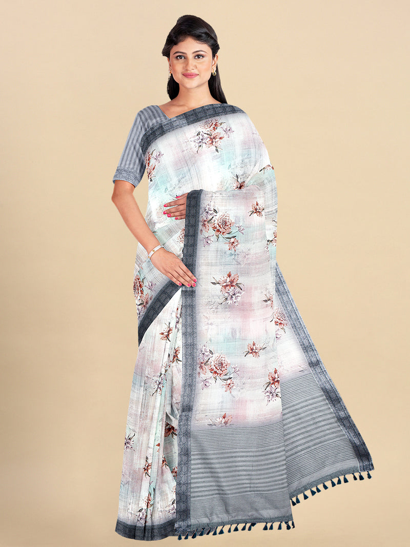 Womens Semi Cotton Grey Colour Printed Saree CPS26