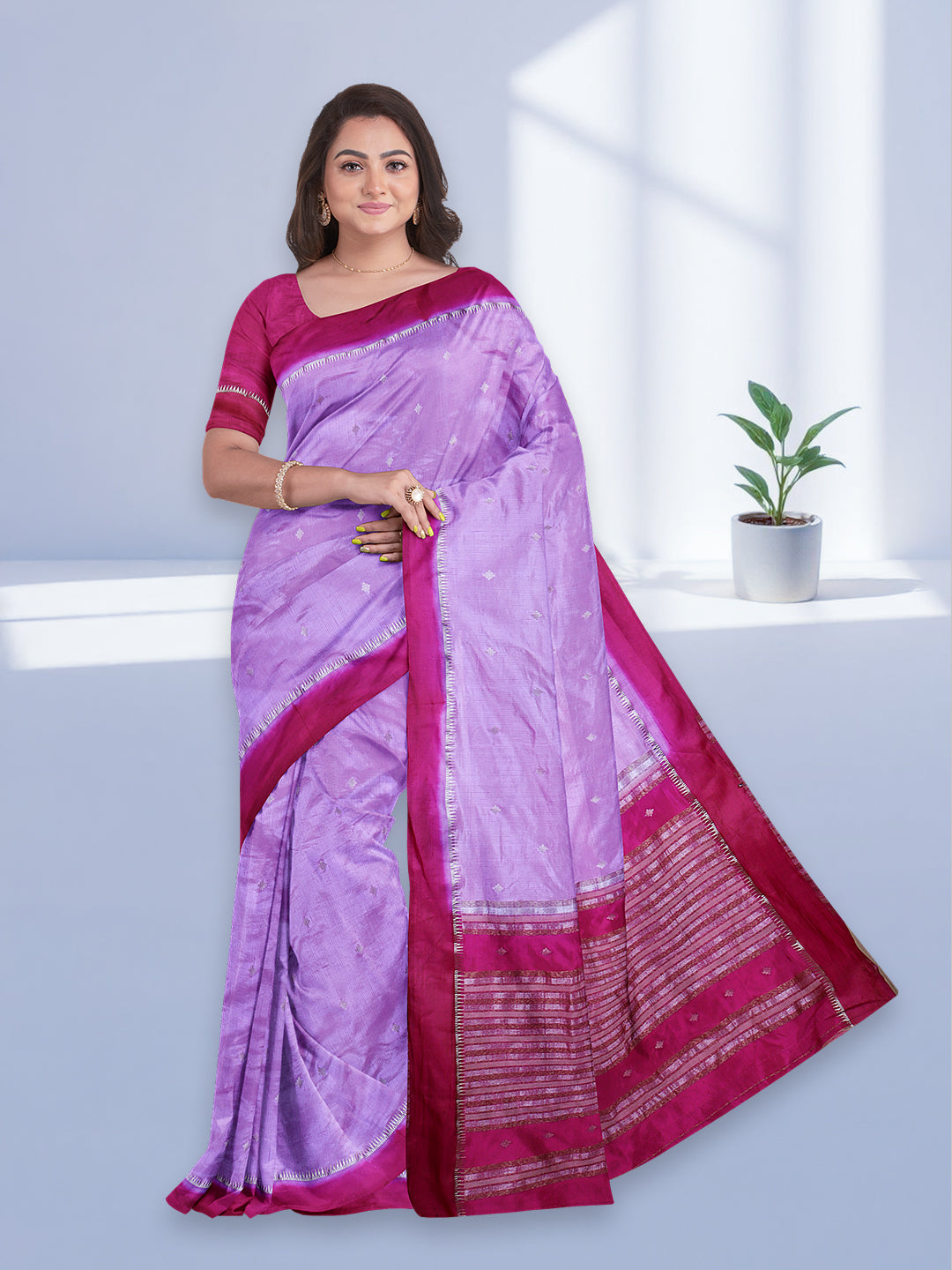 Women Lavender Stripes Design Tissue Saree TS50