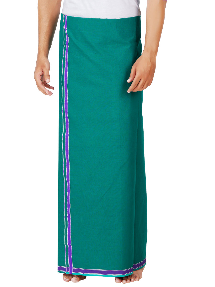 Mens Dark Green Dhoti with Voilet Fancy Border My Trend Colour 3-Front view