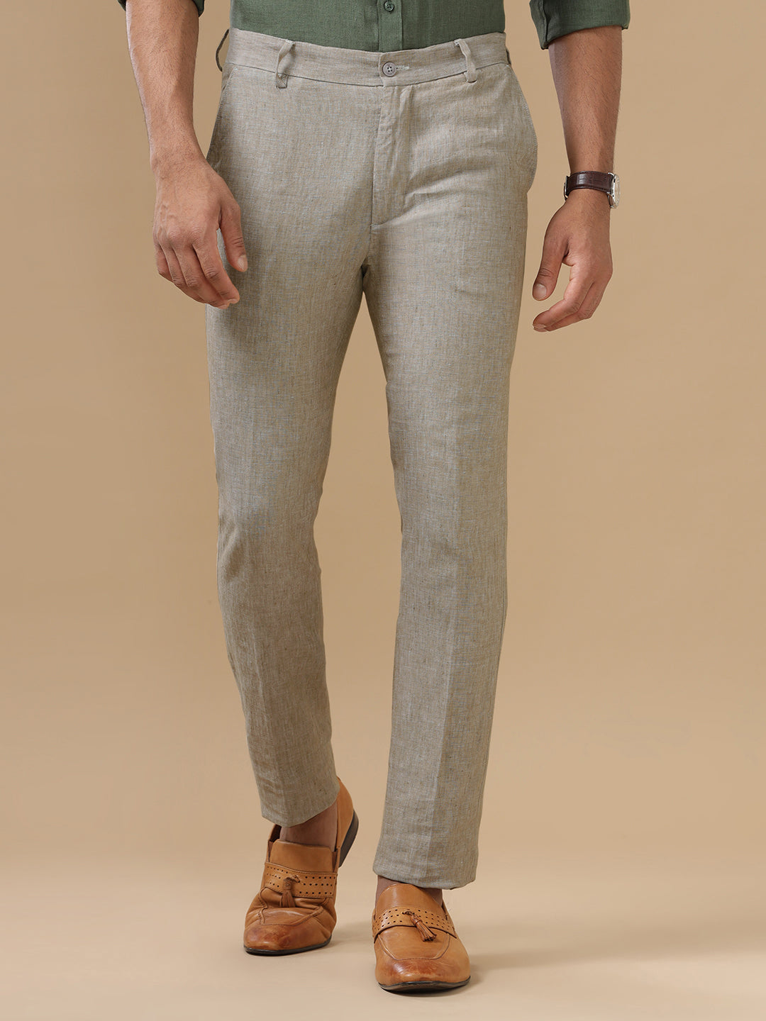 Men Pure Linen Sandal Pant with Trim Fit PL03