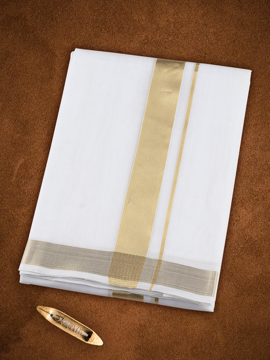 Men Premium Handloom Dhoti Gold Fancy Jari Border HLM27