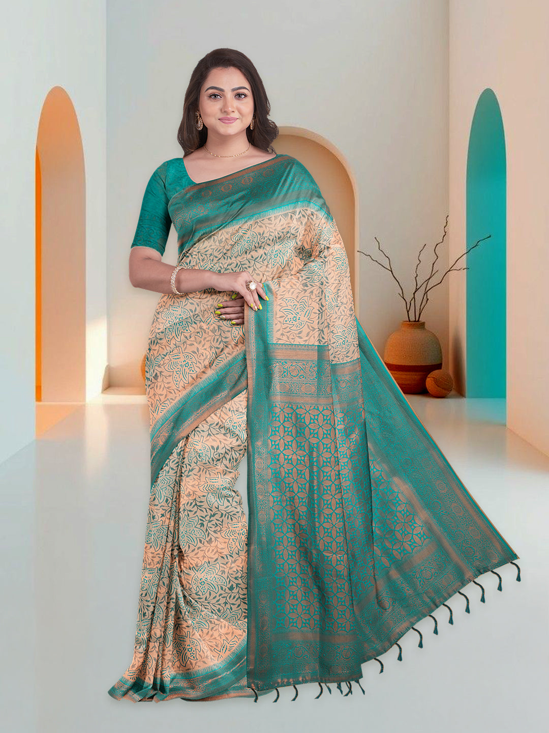Women Sandal with Green Art Silk Printed Saree ASS56