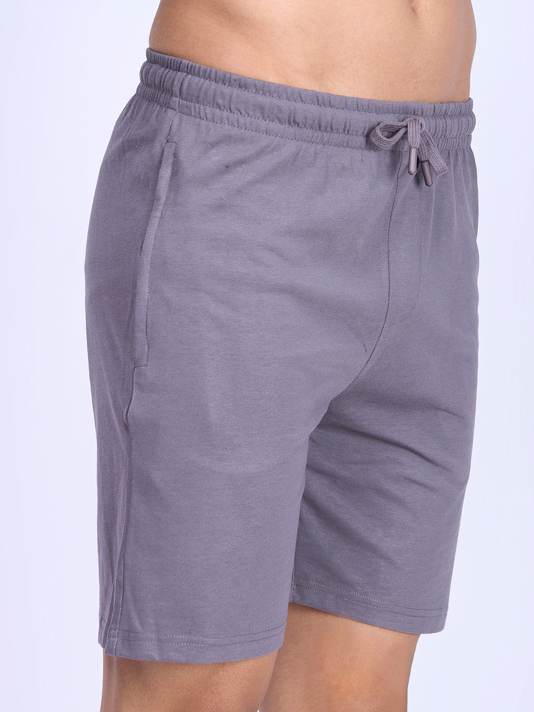 Men Combed Cotton Zipper Shorts Grey-ES5