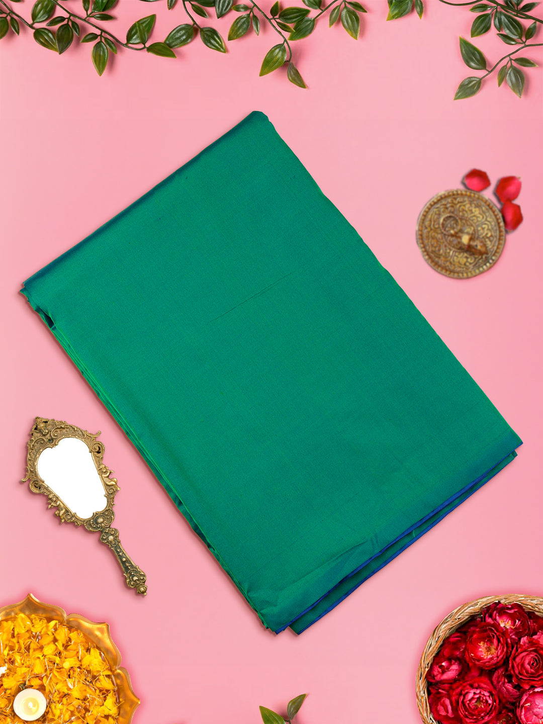 Mens Plain Double Shade Peacock Green Satin Pure Silk 10 Meter Shirt Fabric-View one