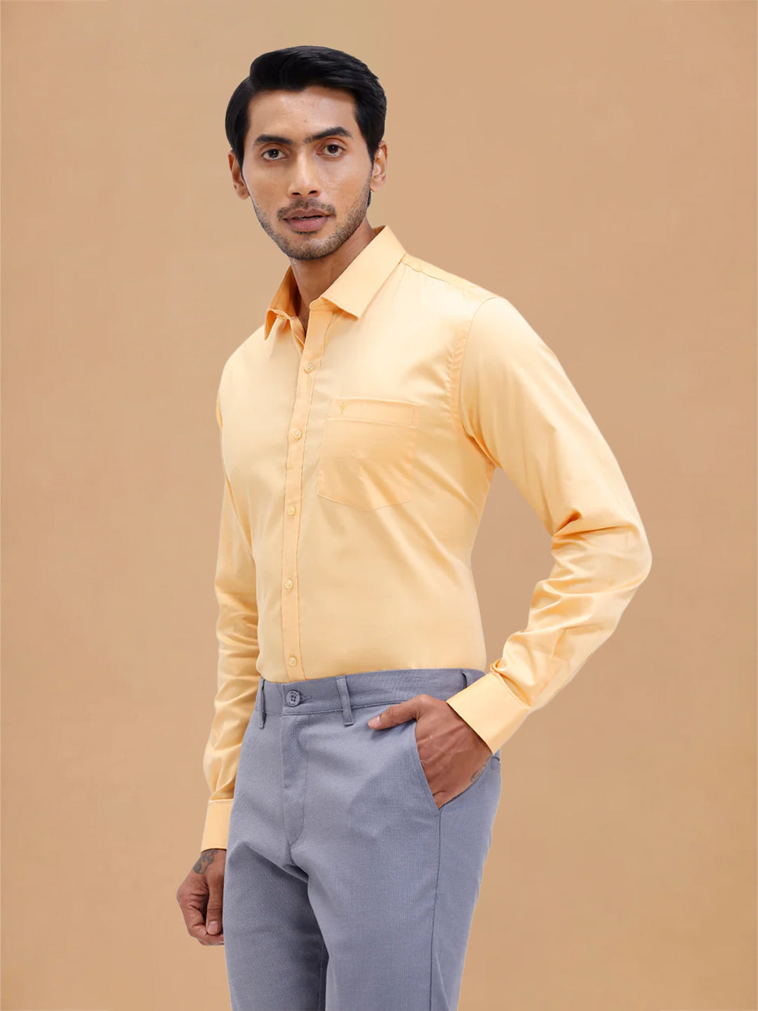 Cotton Rich Yellowish Orange Regular Fit Shirt T53 ACT8
