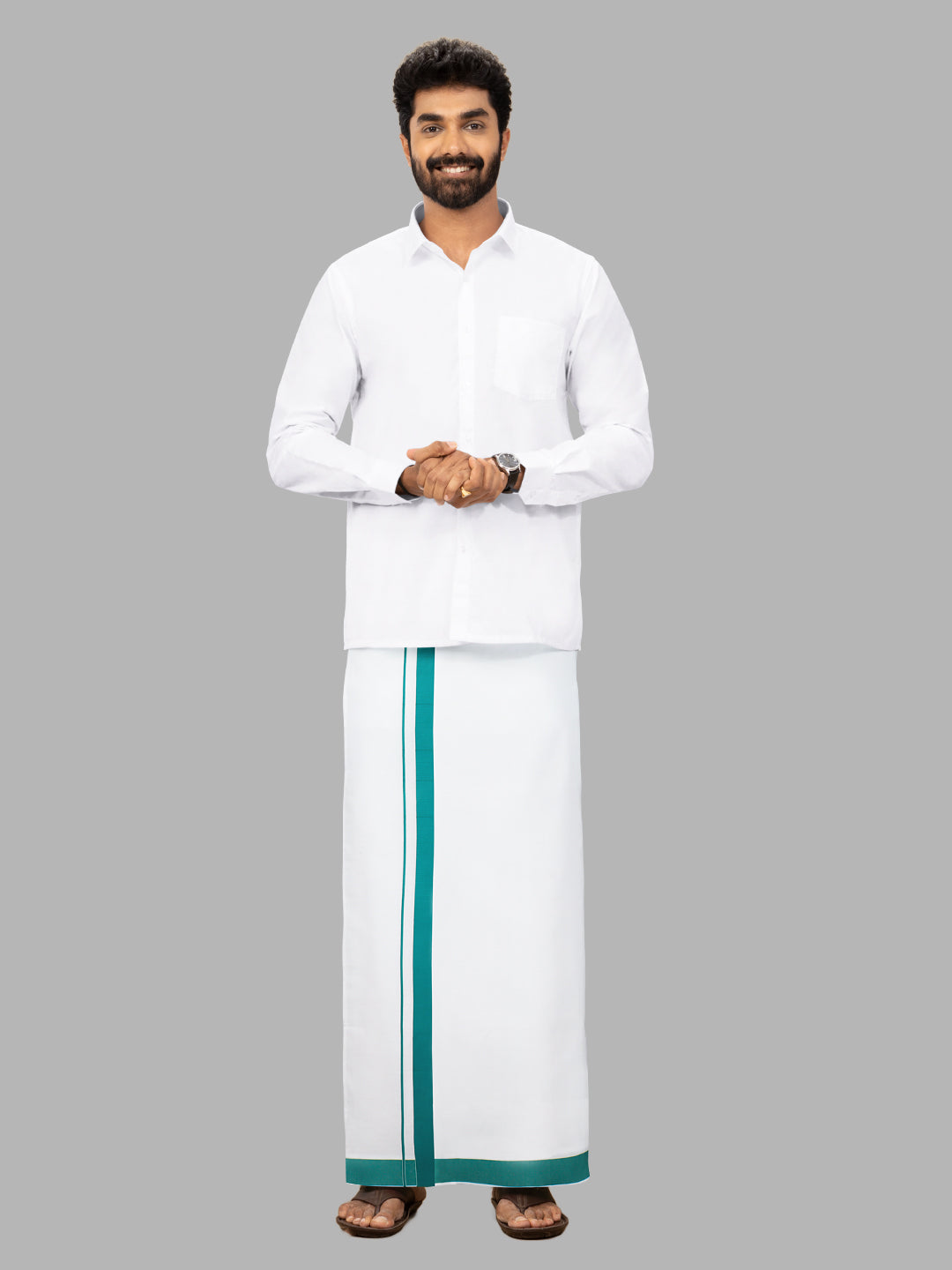 Men Blue Border Single Layer Adjustable Pocket Dhoti GACS9