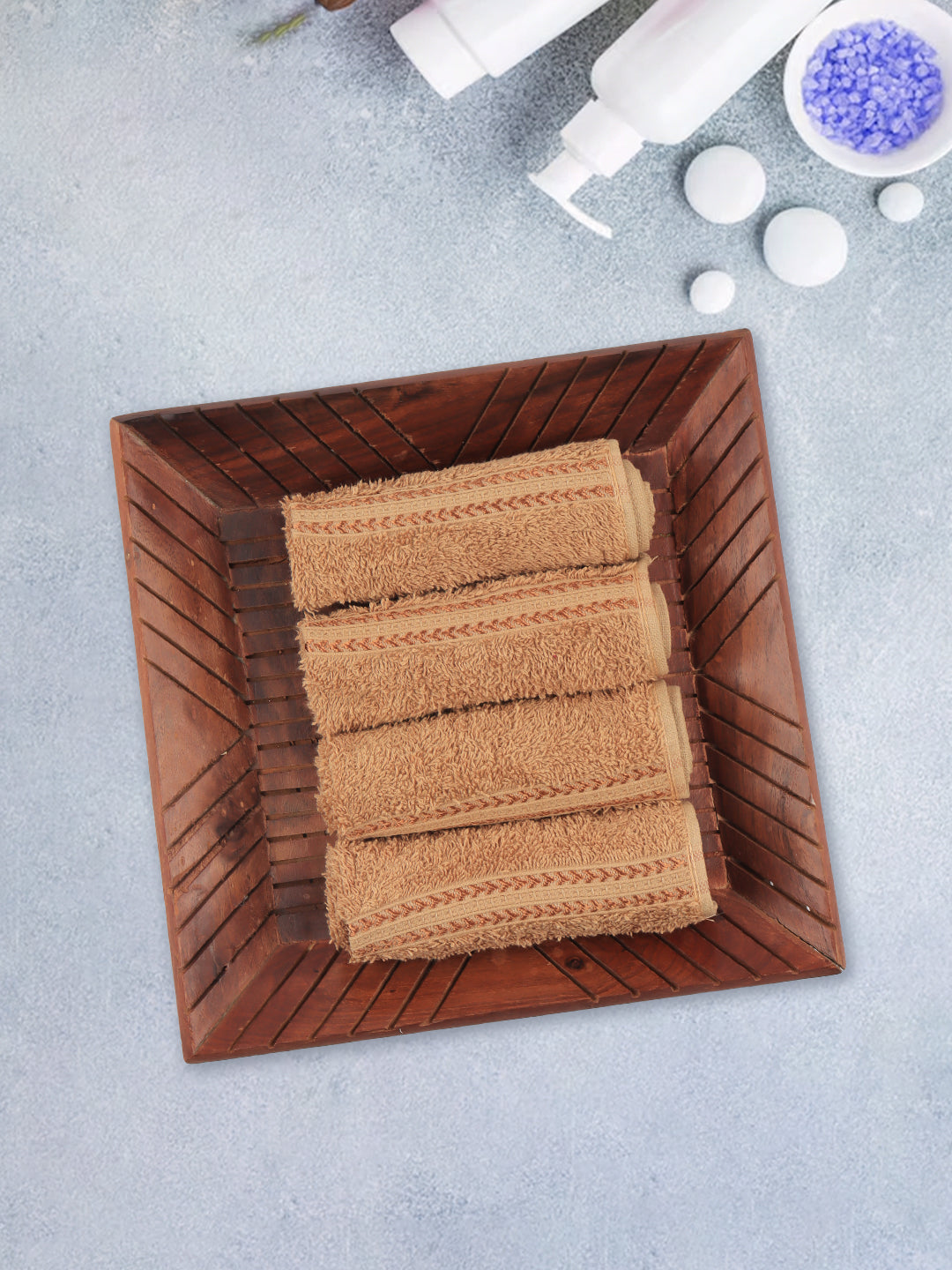 Cotton Bamboo Terry Face Towel Brown FC8 (4 Pcs Pack)