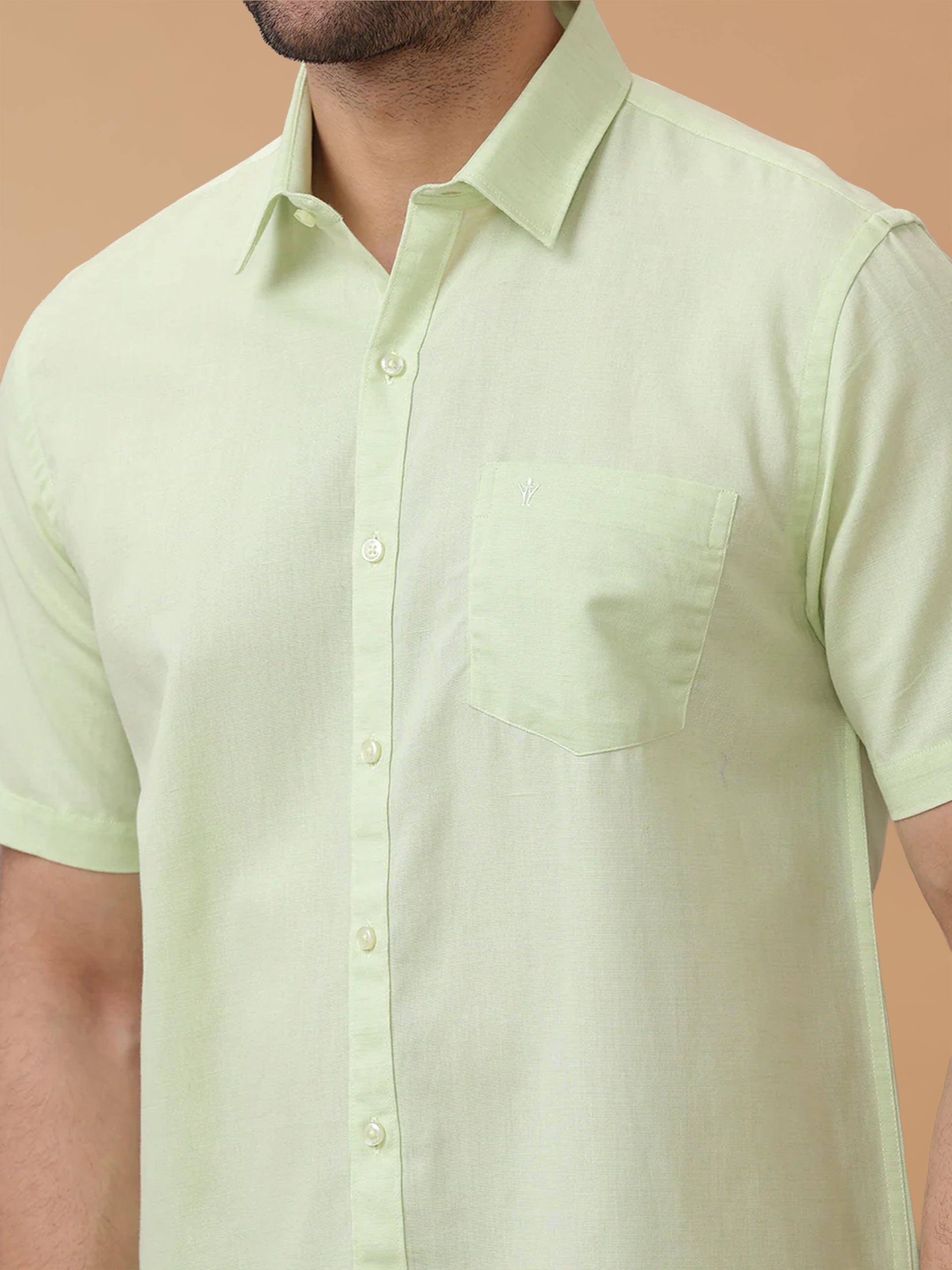 Linen Cotton LT Pale Green Regular Fit Shirt LF21