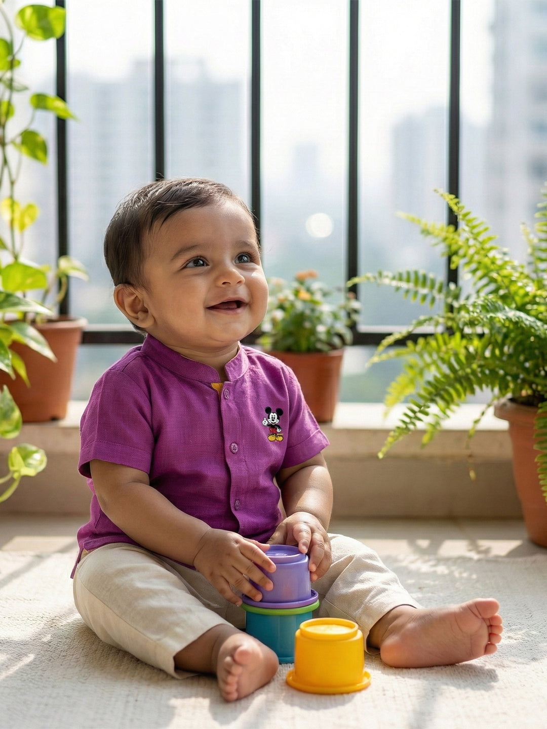 Born Baby Shirt with Pant and Panchakacham Set Purple G56