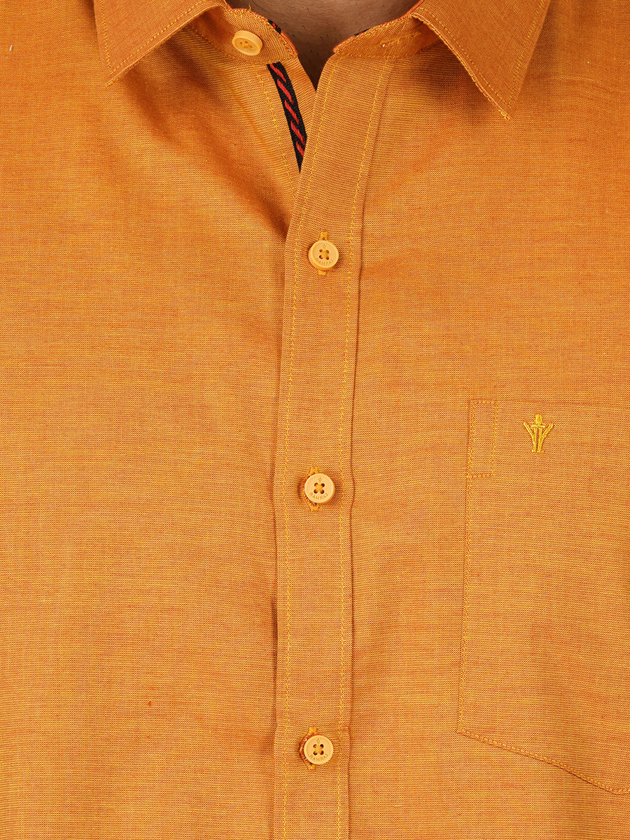 Mens Cotton Matching Border Dhoti & Half Sleeves Shirt Golden Set GL7-Zoom view