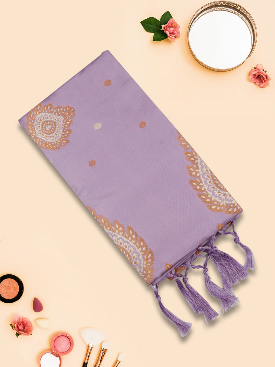 Women Elegant Semi Silk Lavender Colour Saree with Tussle SS57-view two