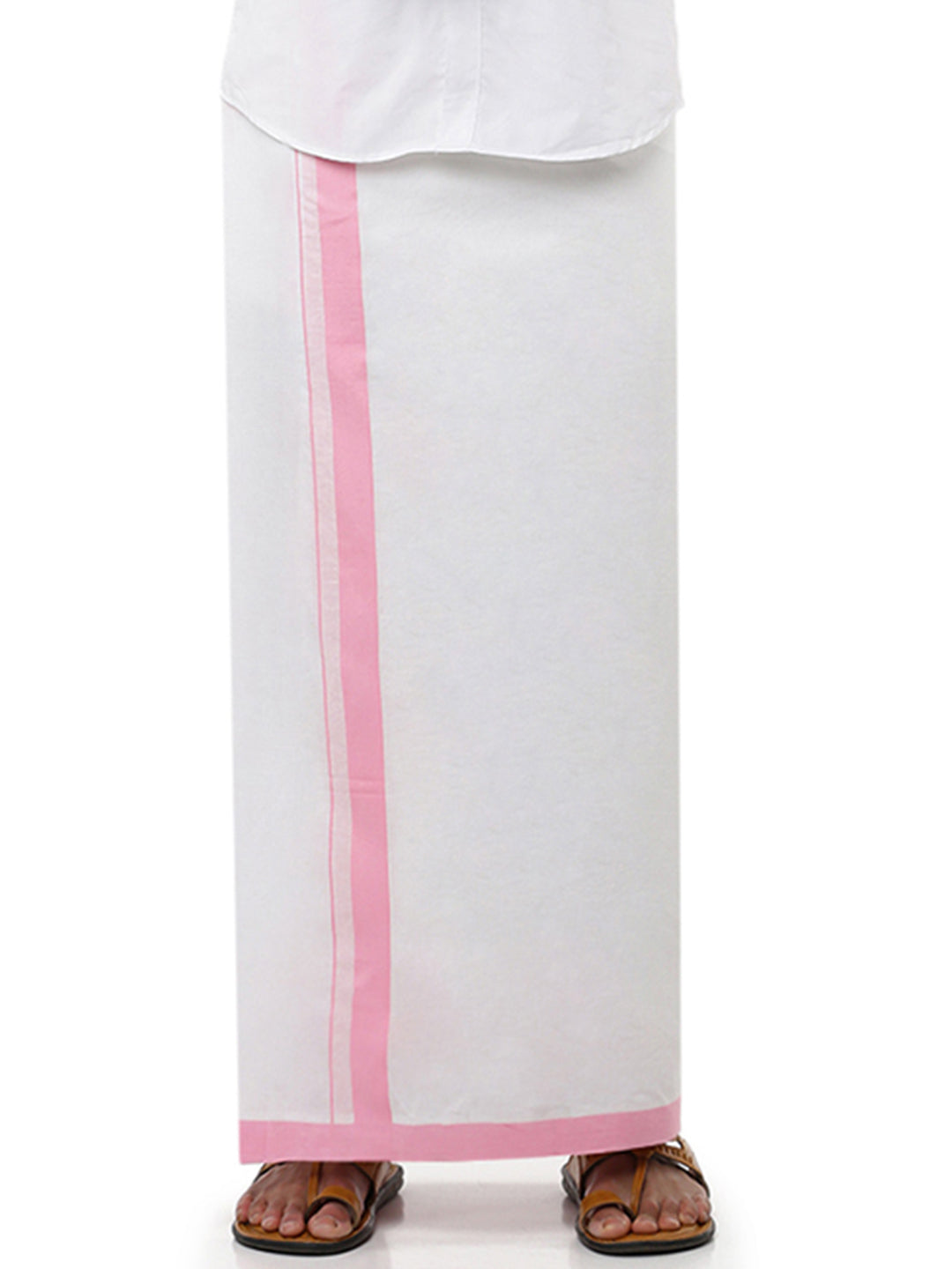 Men Light Pink Fancy Border Double Dhoti White Manali