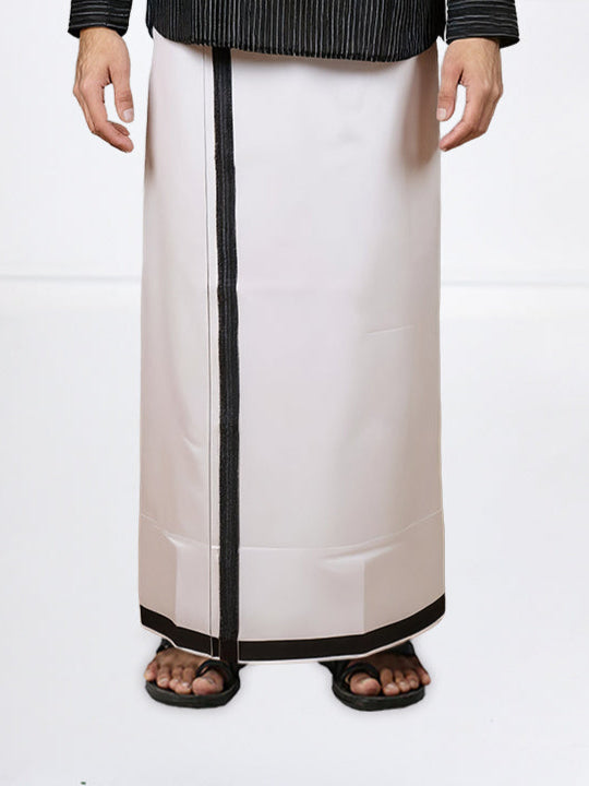 Men Black Short Length Kurta with Matching Border Dhoti Set RJ26