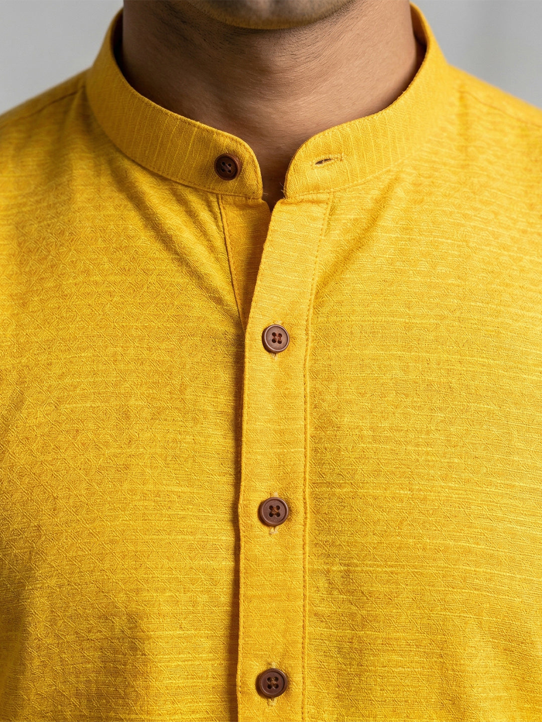 Cotton Medium Length Self Design Pocket Kurta Yellow D1