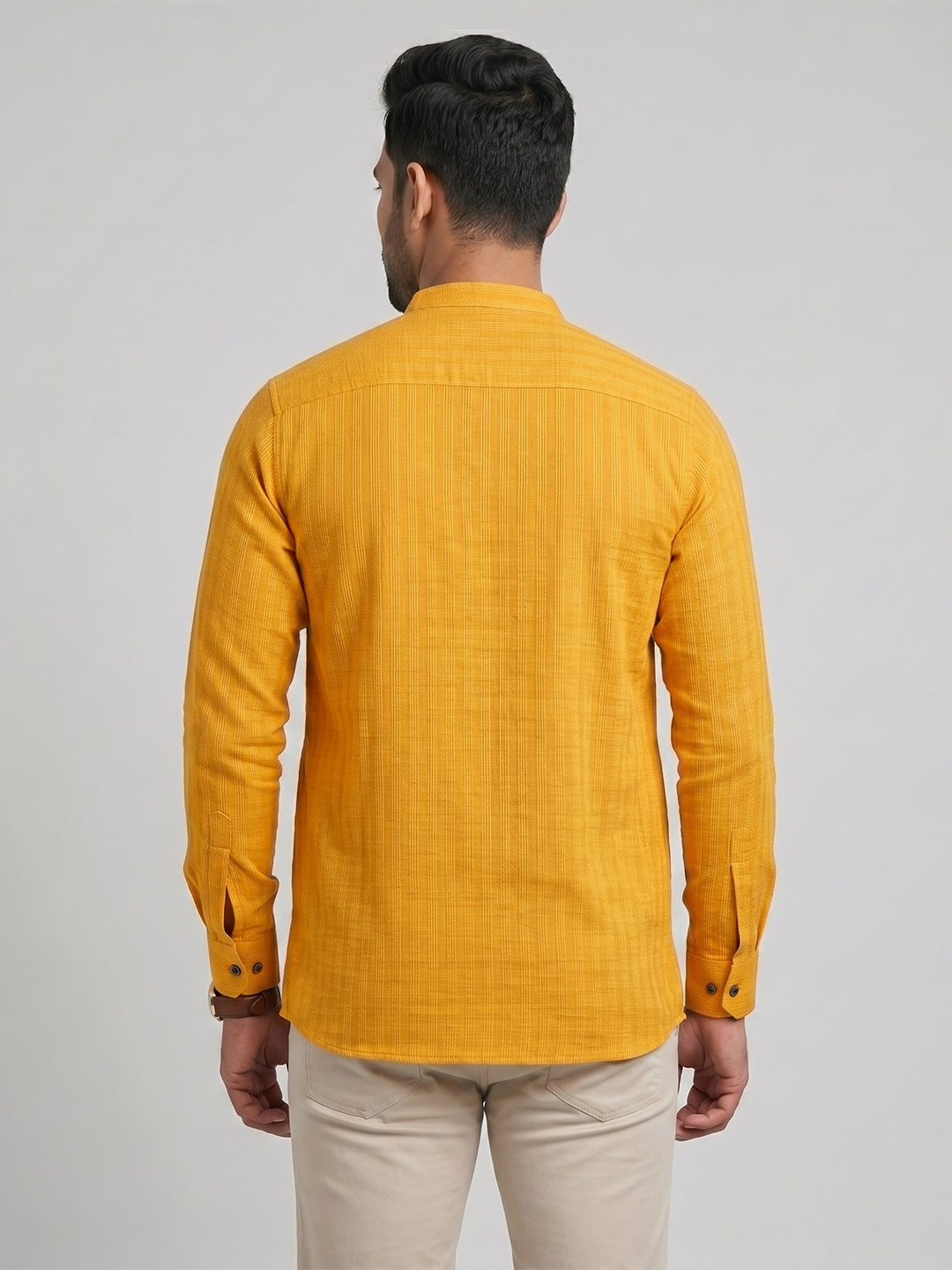 Cotton Short Length Self Design with Stripes Pocket Kurta Orange Y27