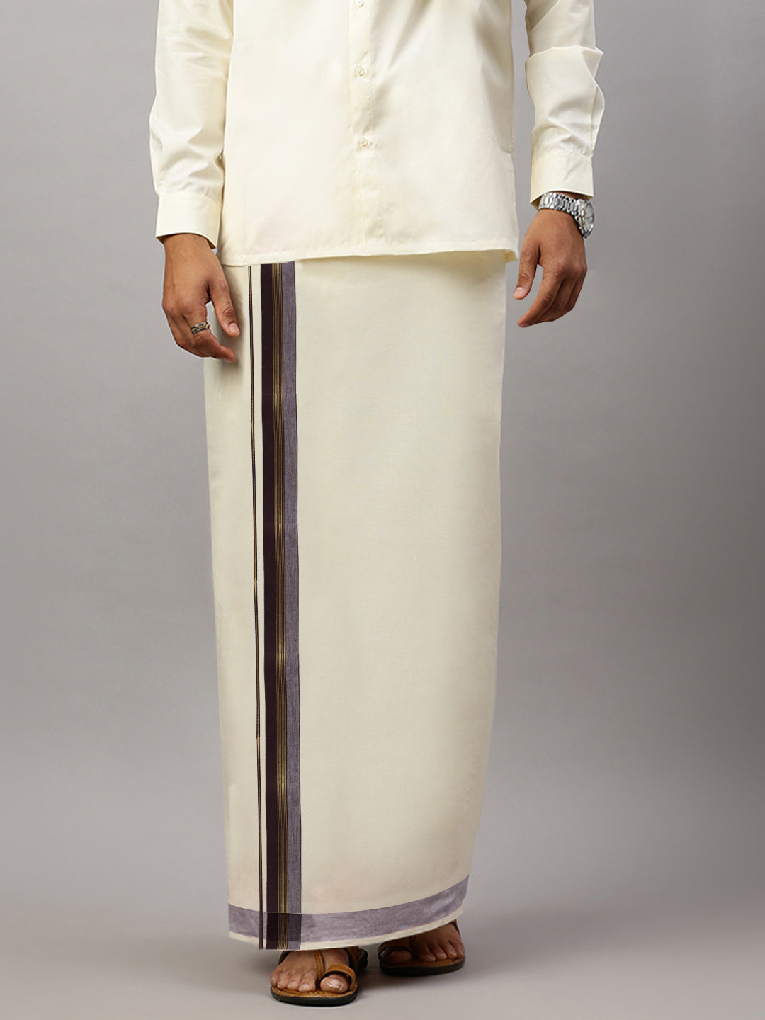 Mens Marron Jari Fancy Border Kora Dhoti EGJ06