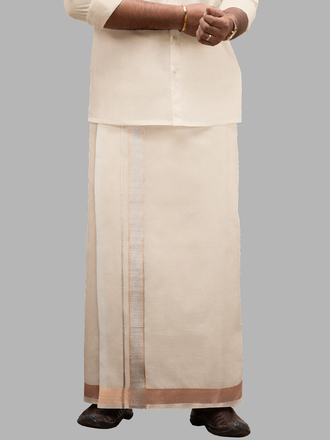 Men Tissue with Gold Fancy Border Single Layer Dhoti