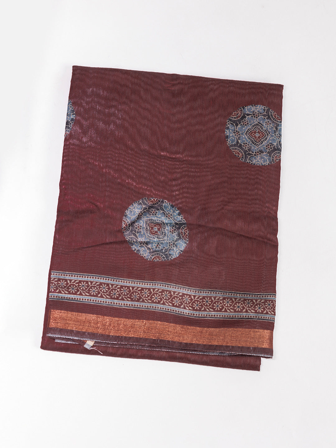 Women Brown Semi Chanderi Cotton Printed Saree SC59